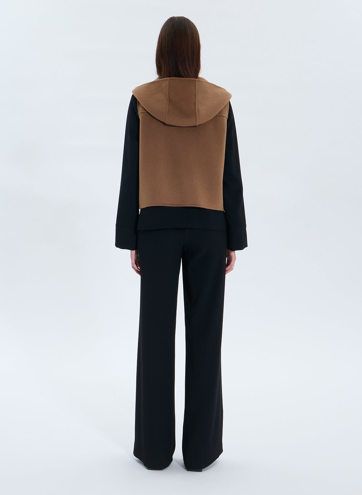 Straight hooded wool blend vest ZAPA Brown