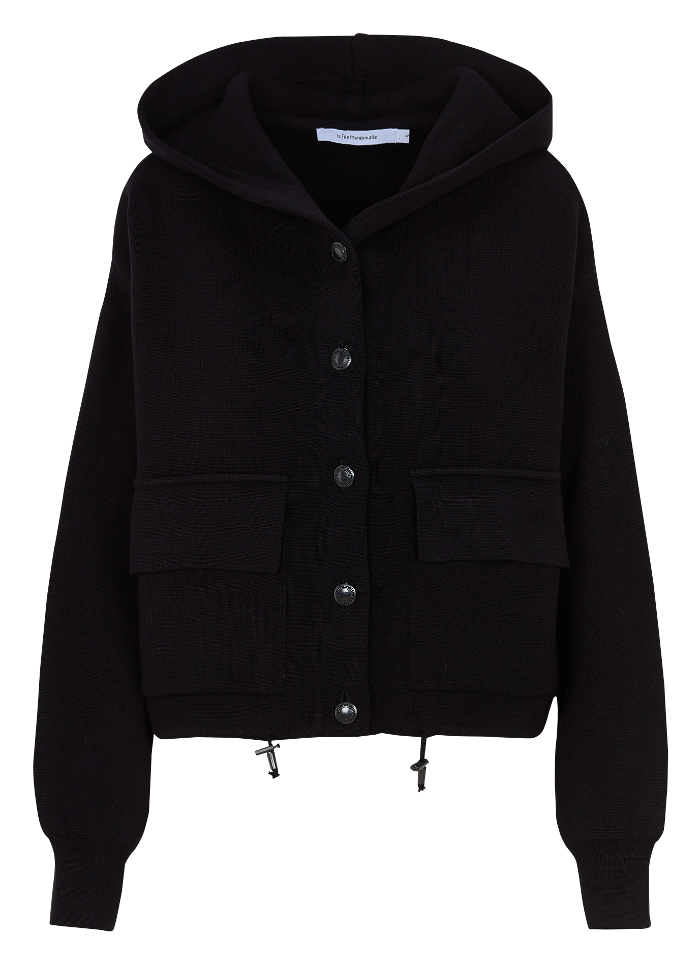 Gilet ample boutonné à capuche LA FEE MARABOUTEE Noir