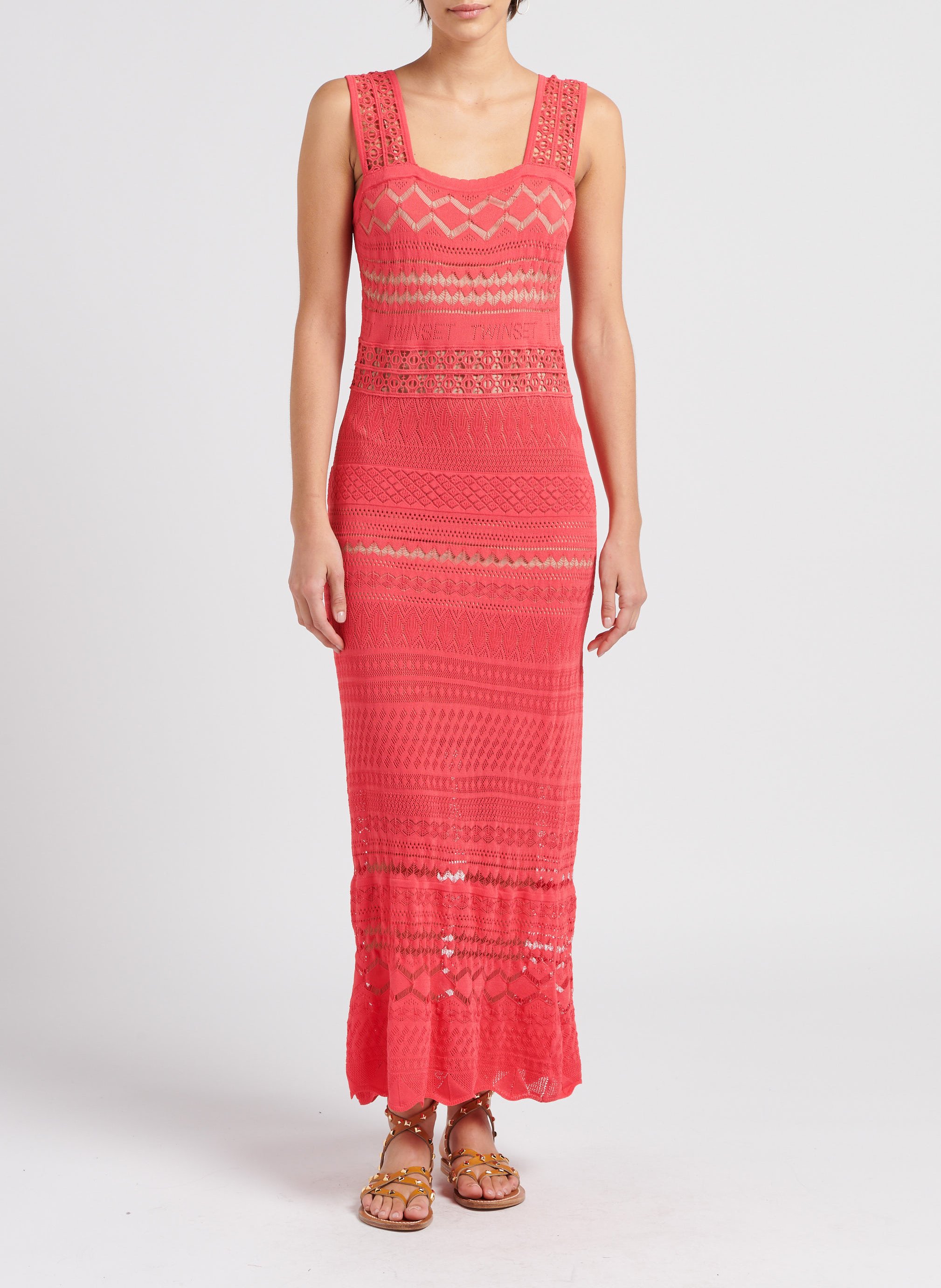 Langes Spitzenkleid aus Viskose-Mix TWINSET Rosa