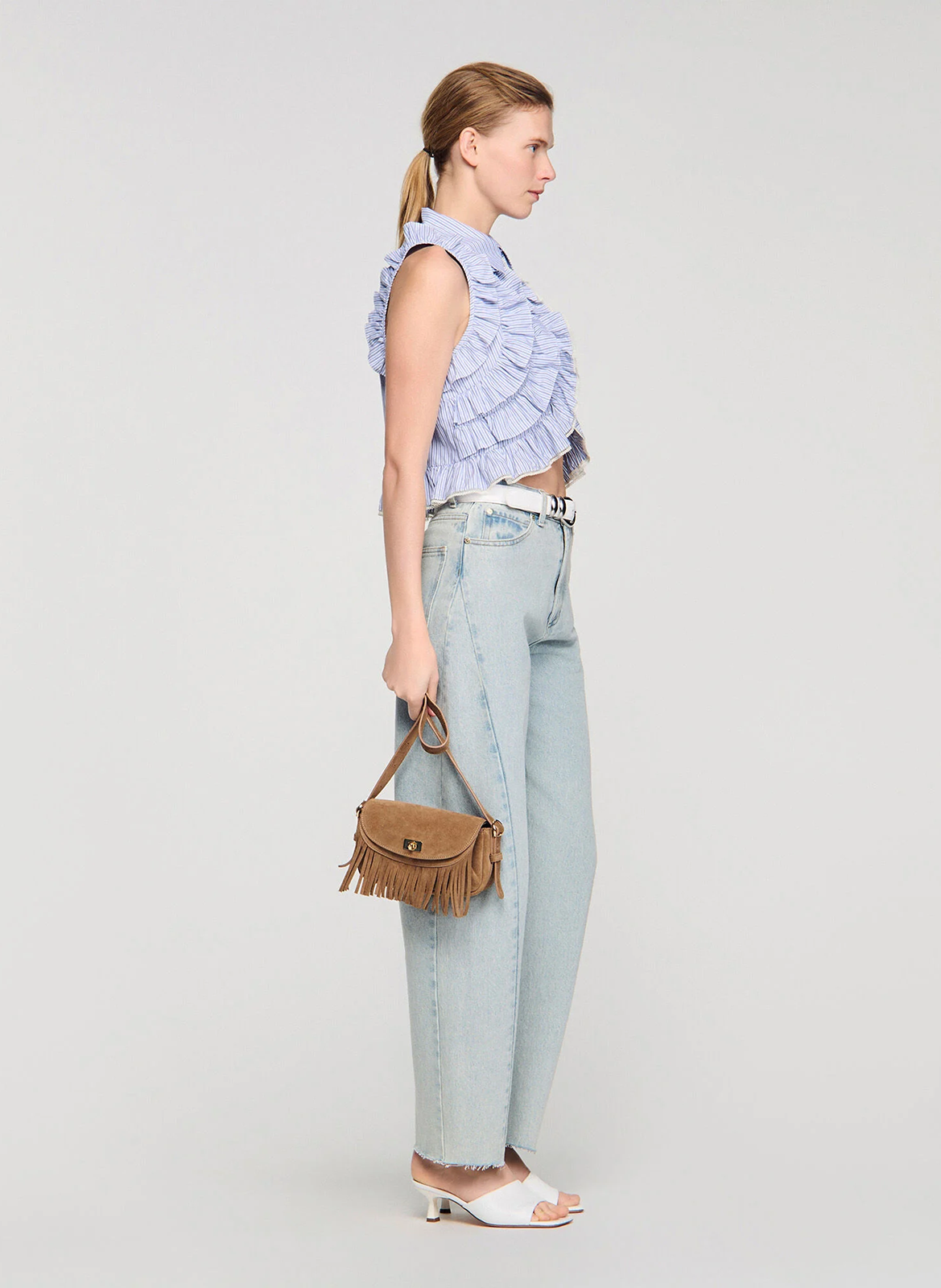 Leren clutch SANDRO Beige