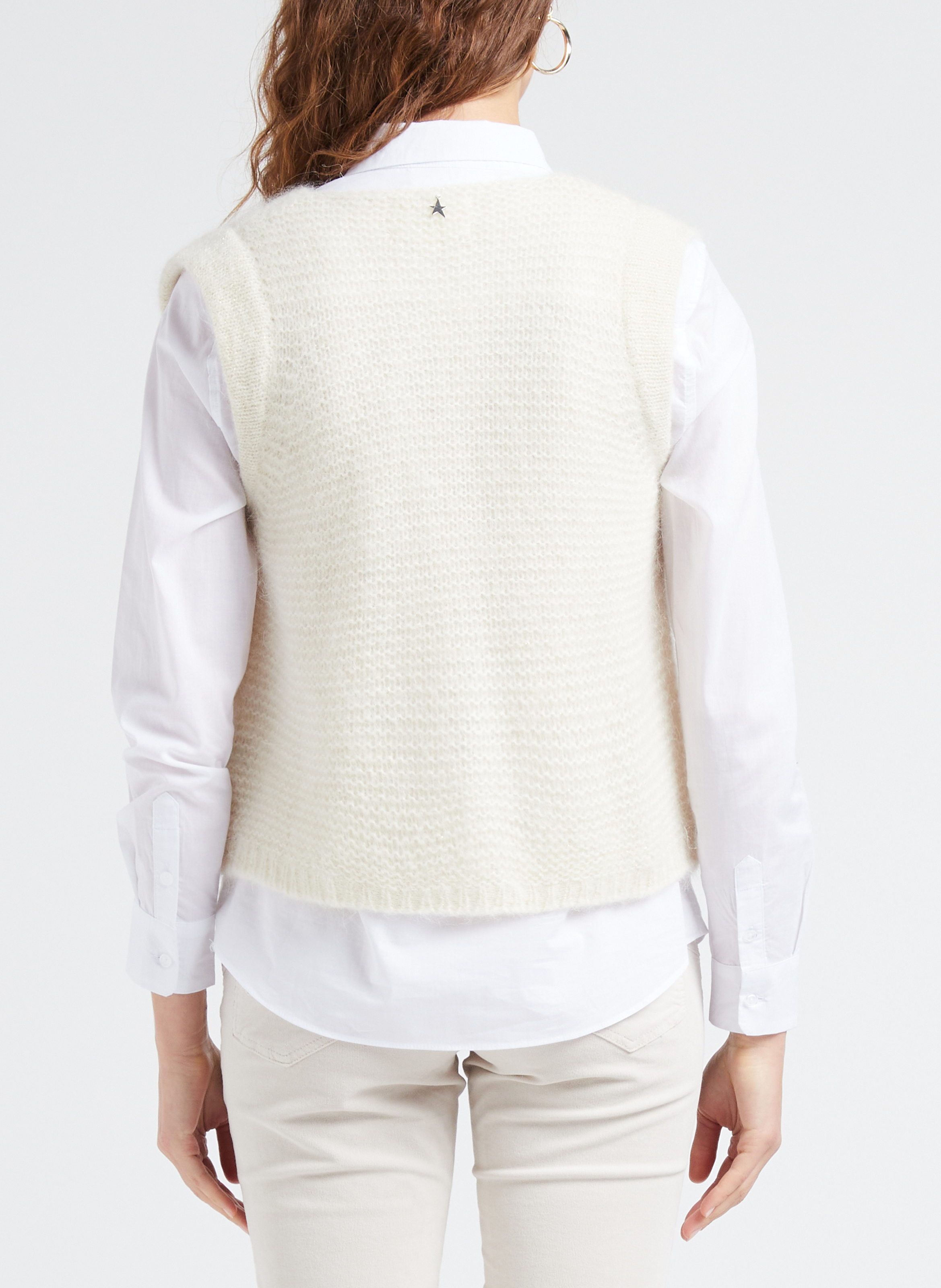 Straight knitted round-neck cardigan SUD EXPRESS Beige