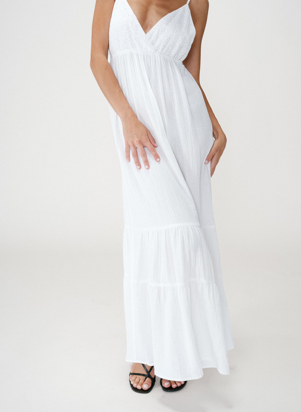 Langes Baumwollkleid mit V-Dekolleté GRACE ET MILA Weiss