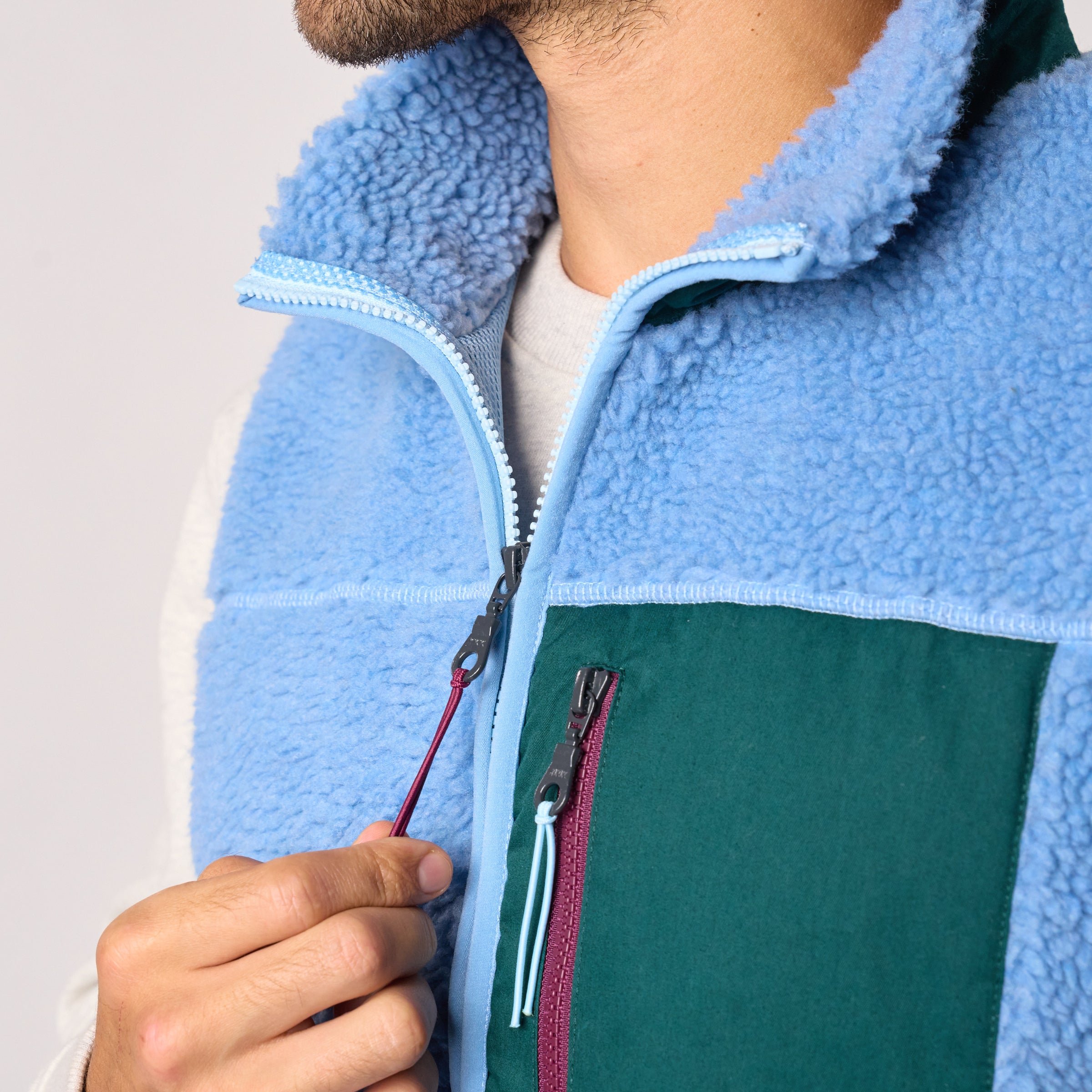 Sleeveless Sherpa Zip-Up Vest Blue