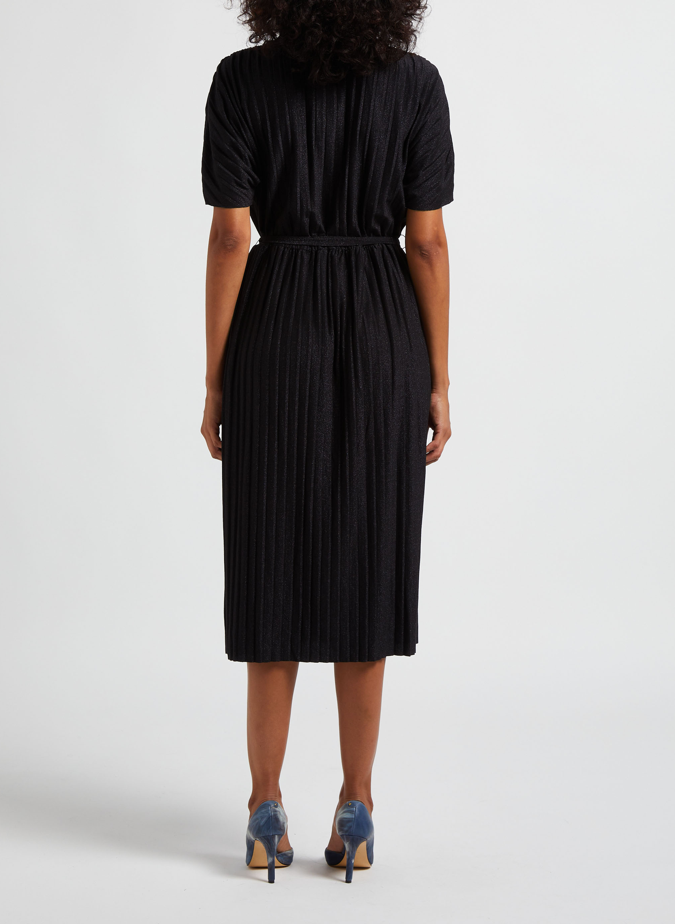 Plissiertes Midikleid mit klassischem Kragen und Pailletten VILA Schwarz