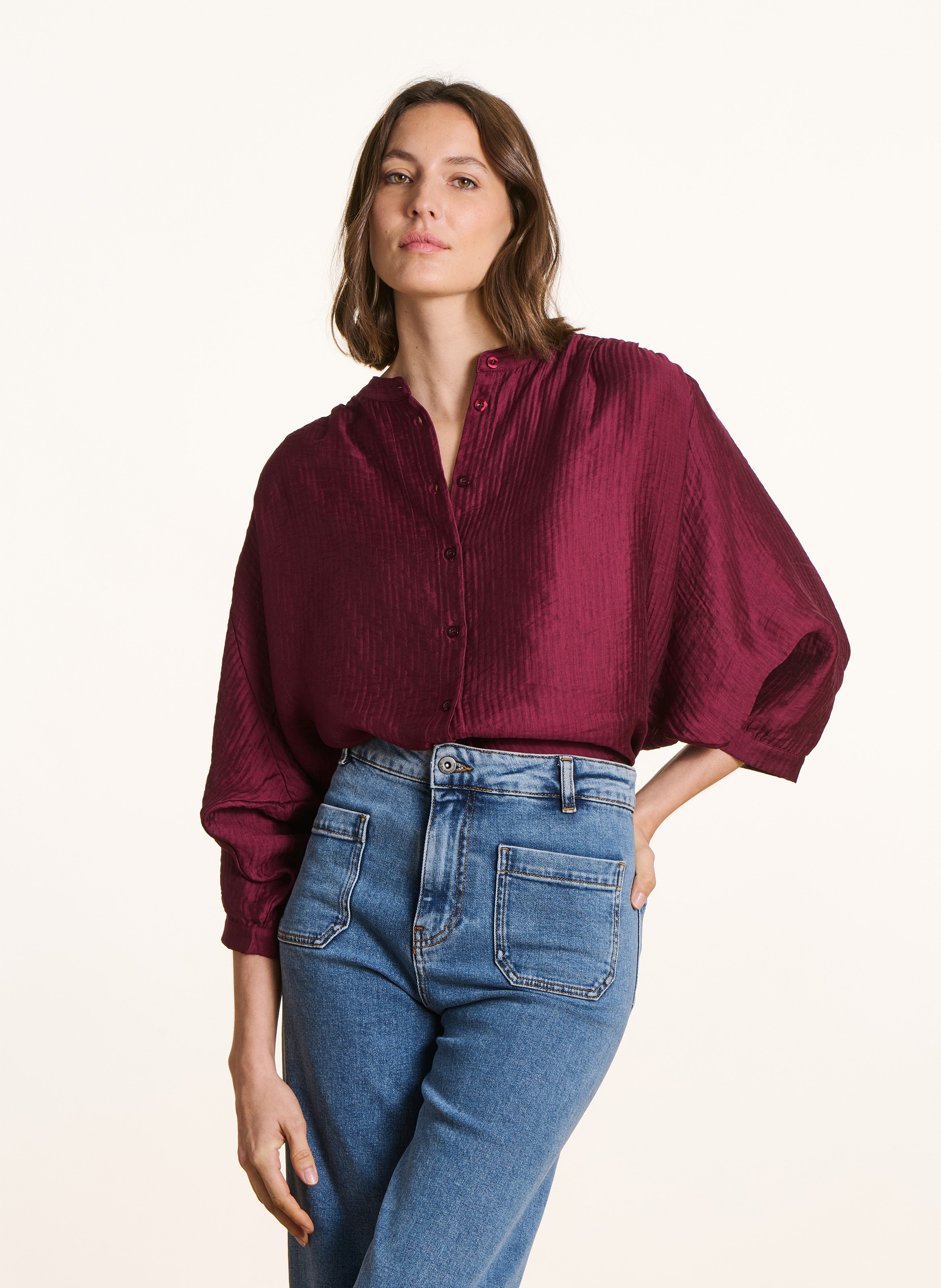 Chemise col mao  LA FEE MARABOUTEE Marron