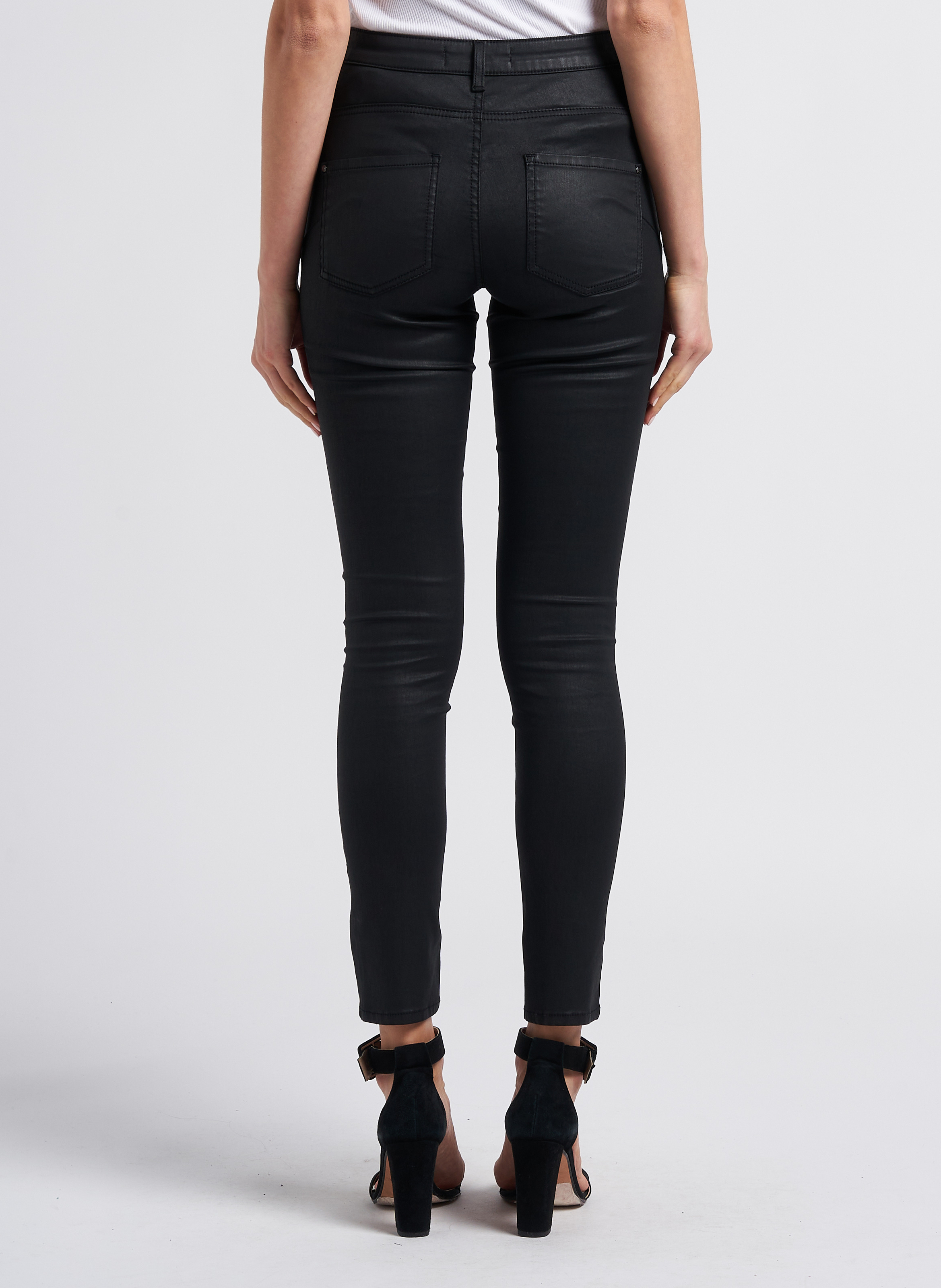 High-rise glazed cotton-blend skinny jeans IKKS Black