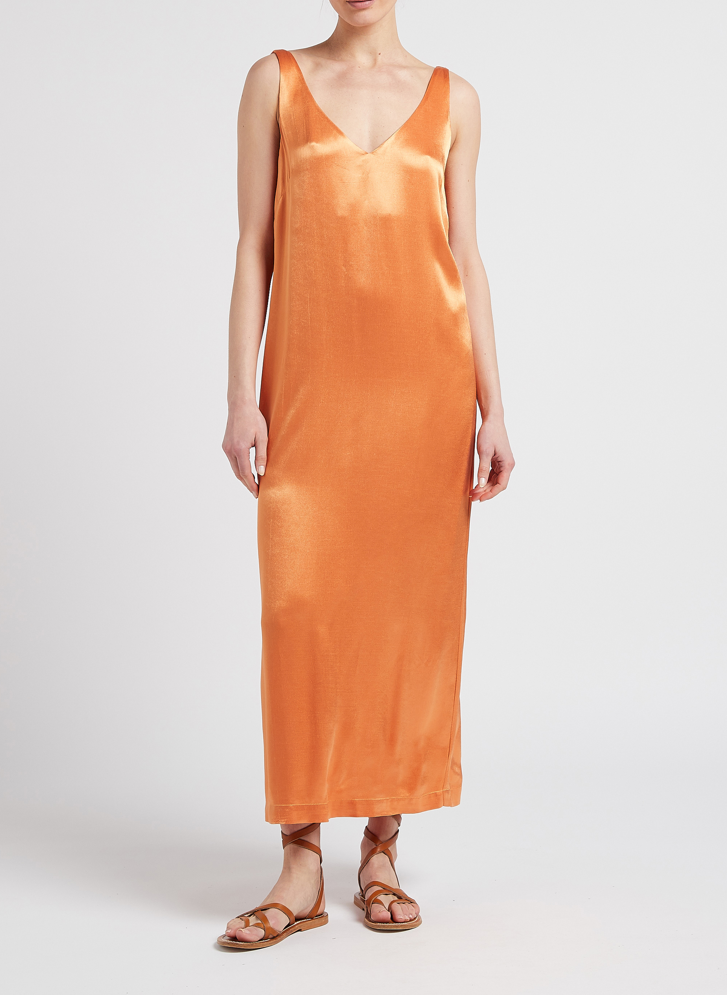 Robe longue en viscose effet satin  COLLECTORS CLUB Orange