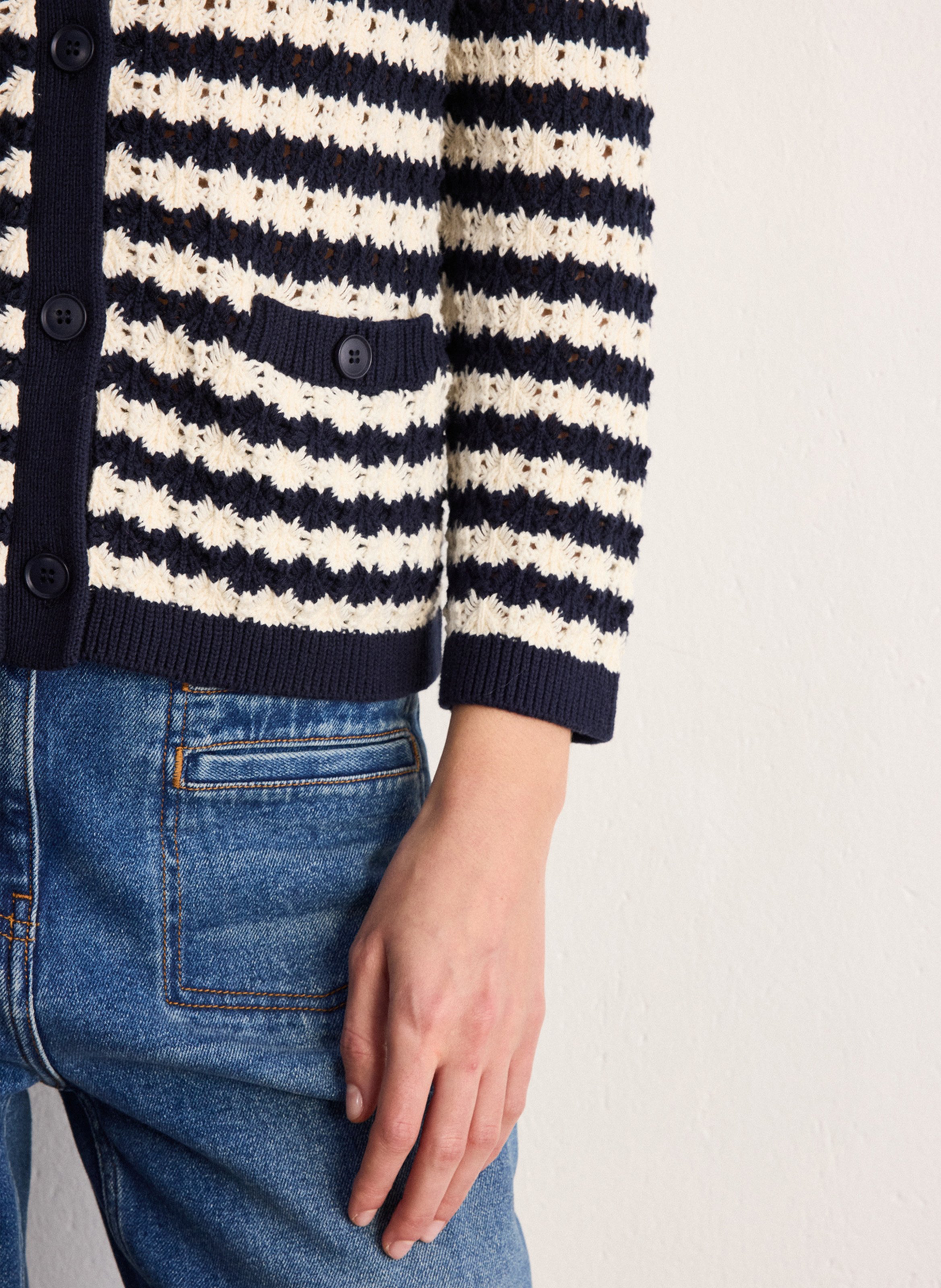 Round-neck straight striped cotton vest PABLO Blue