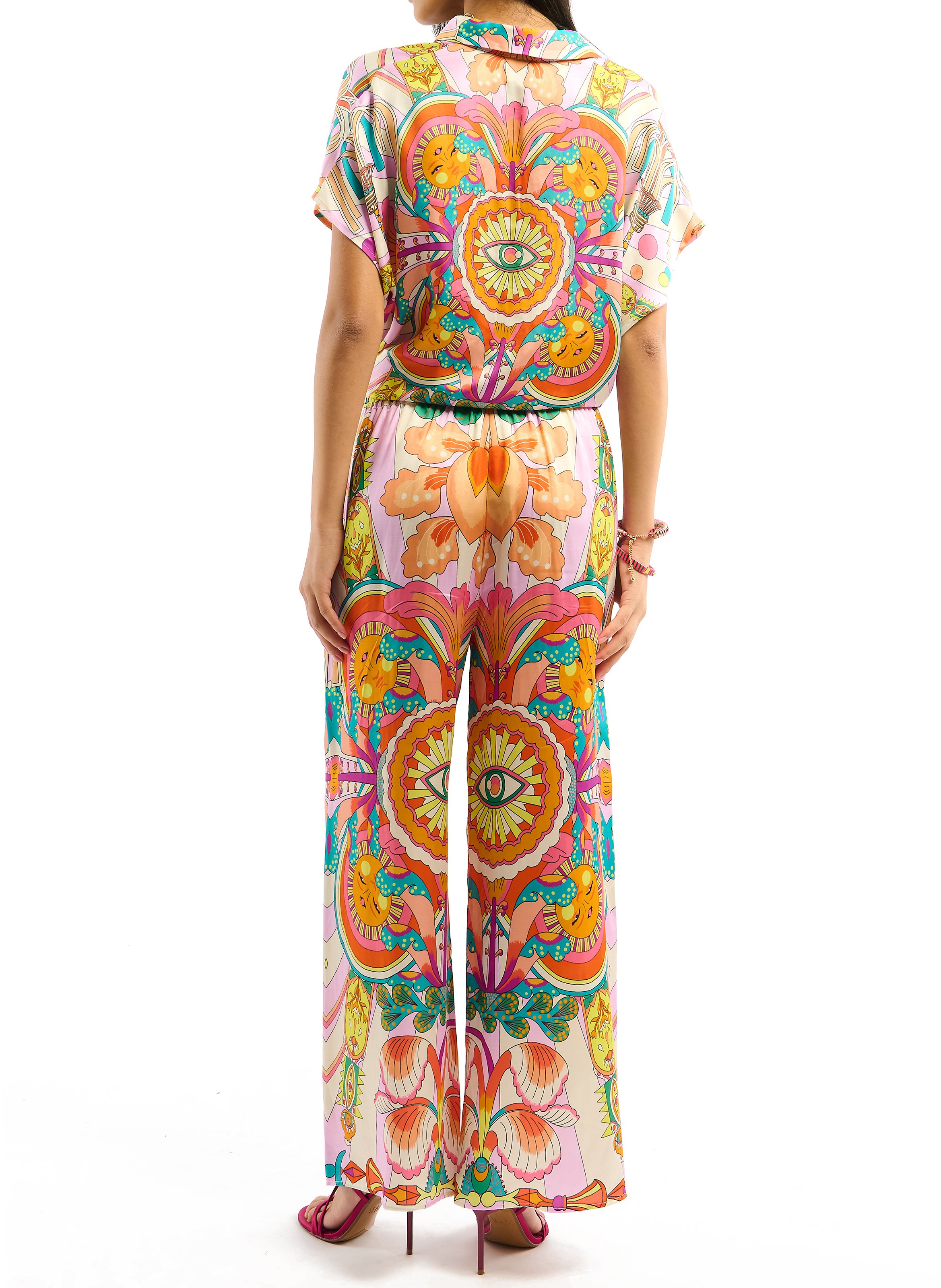 Bazimodo fluid printed wide-leg trousers WILD Pink