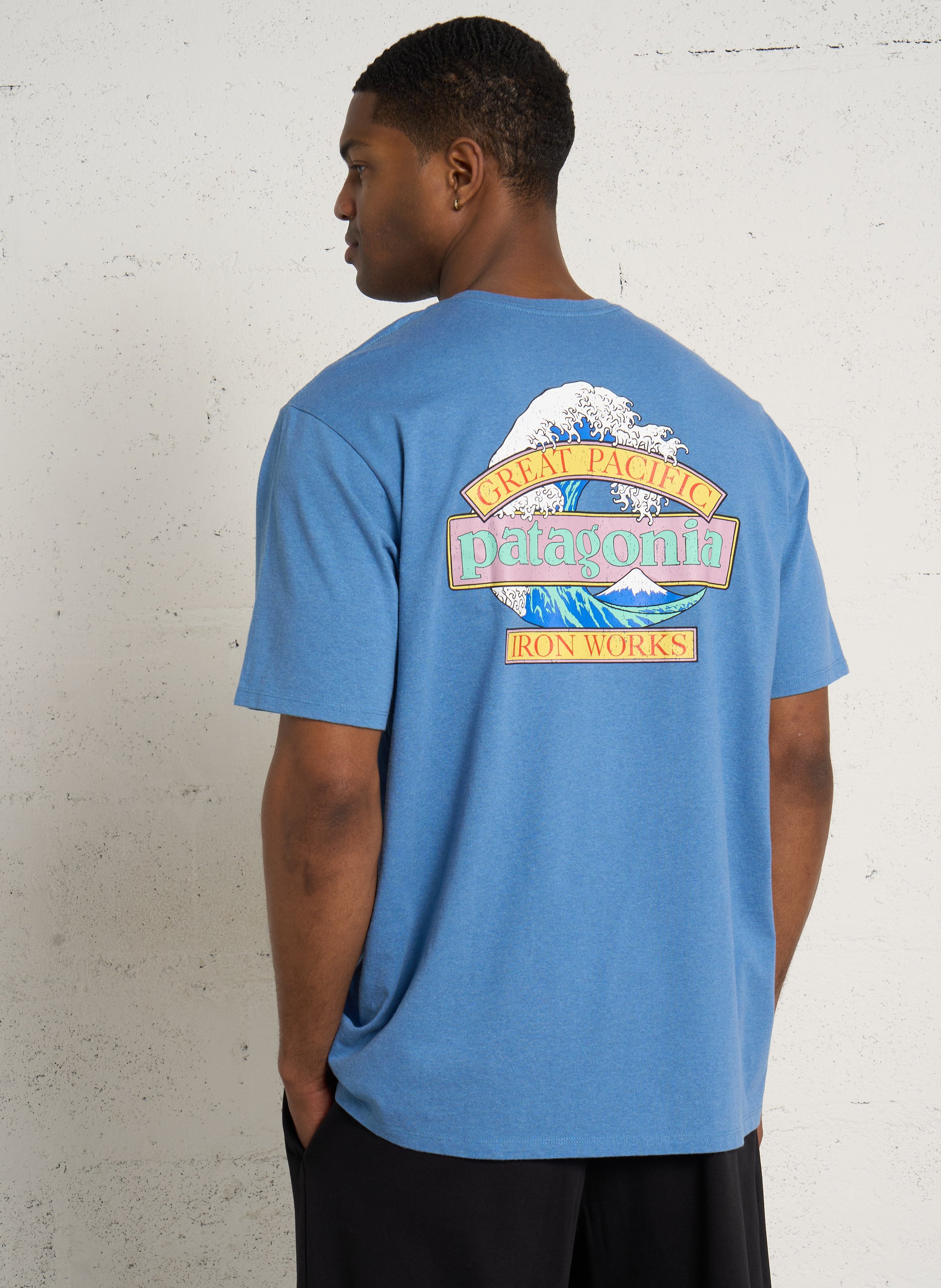 Gerade geschnittenes Rundhals-T-Shirt aus recyceltem Baumwoll-Mix PATAGONIA Blau