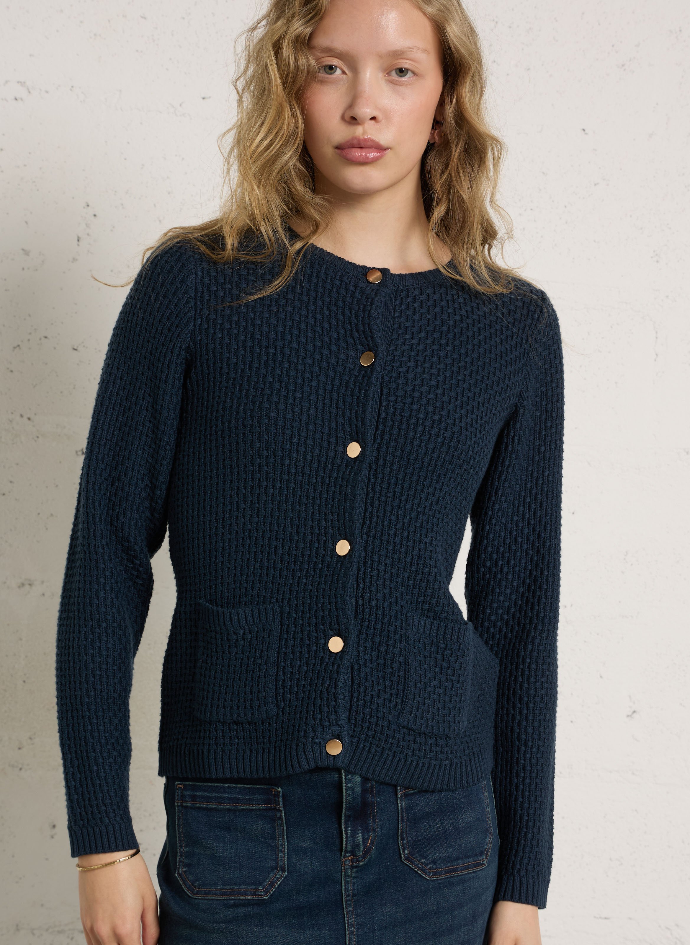 Round-neck straight cotton blend cardigan SUD EXPRESS