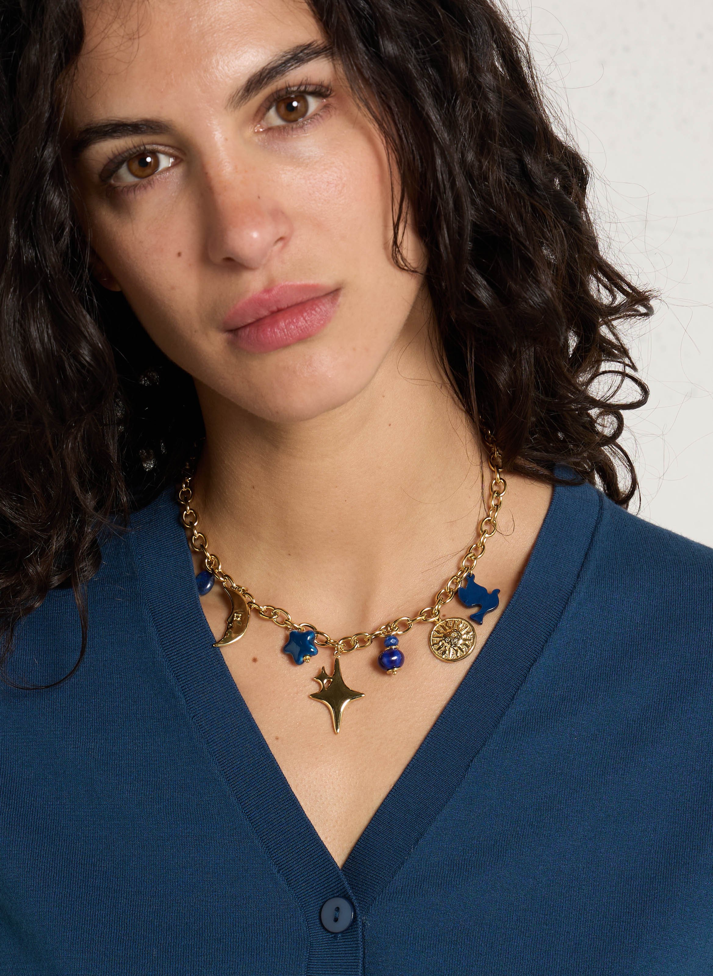 Halskette aus Stahl und Harzgemisch AU PRINTEMPS PARIS Blau