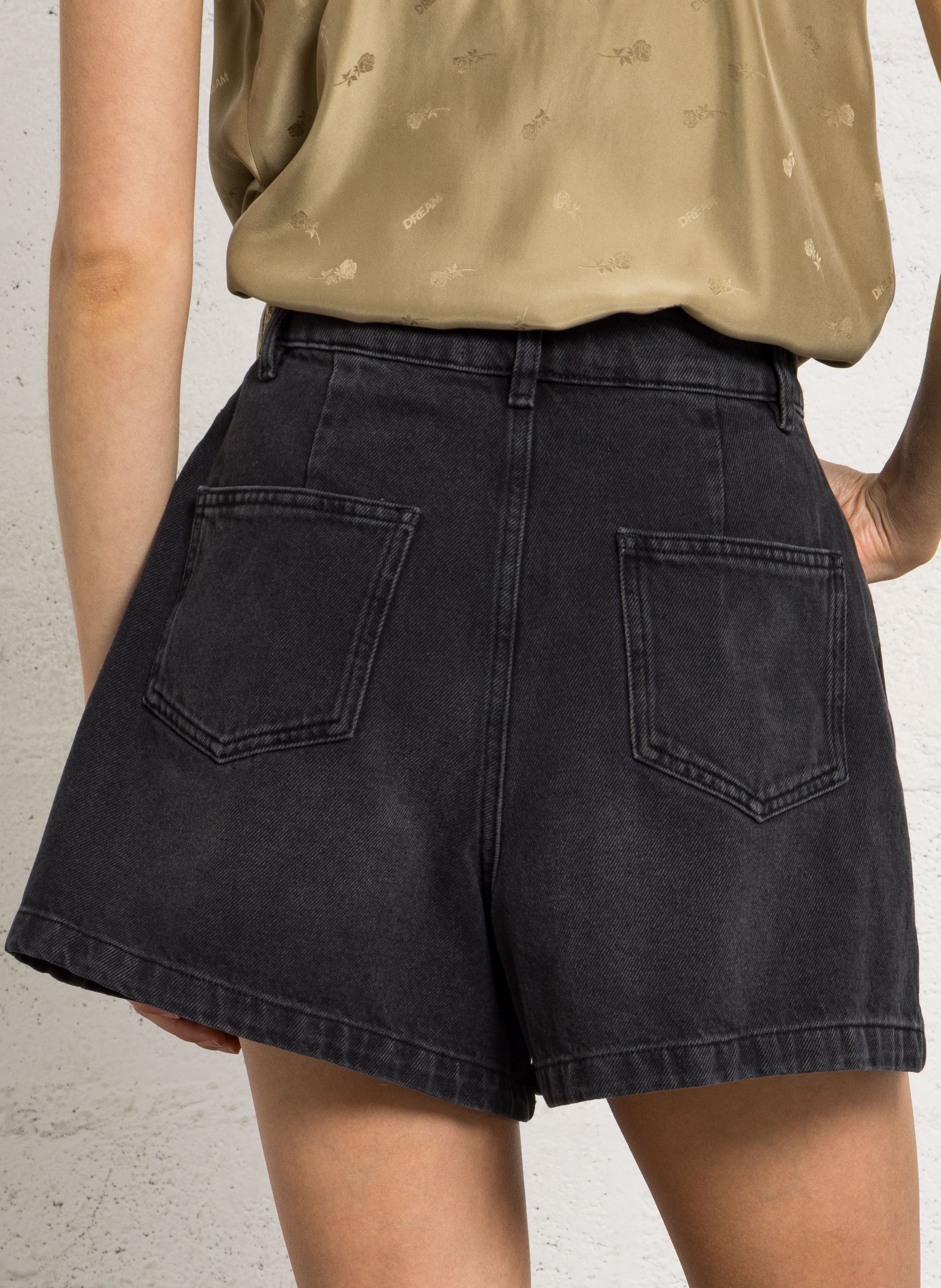 High-waisted wide-leg shorts BERENICE Black