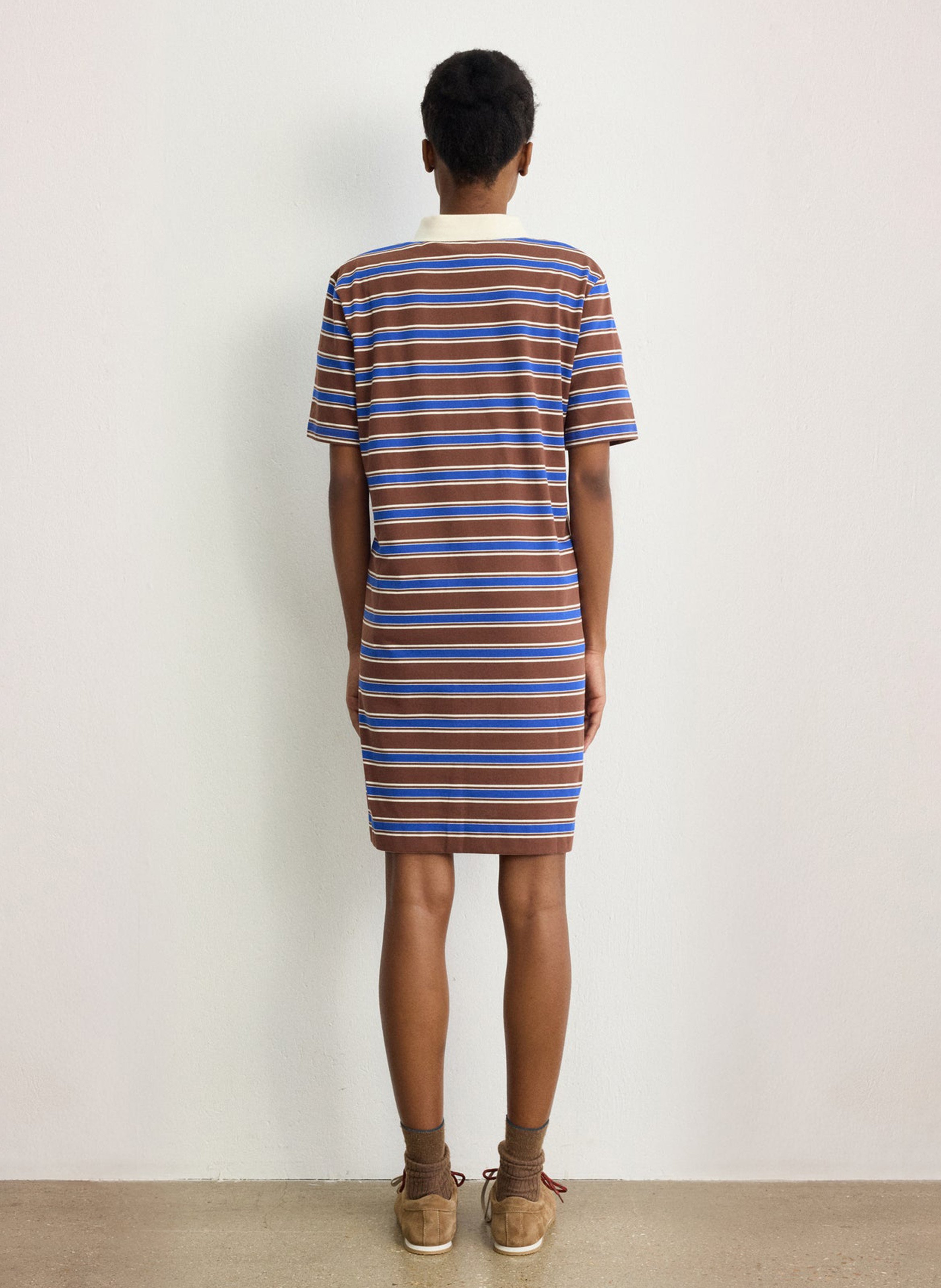 Rechte polojurk van gestreepte katoenmix PABLO Bruin