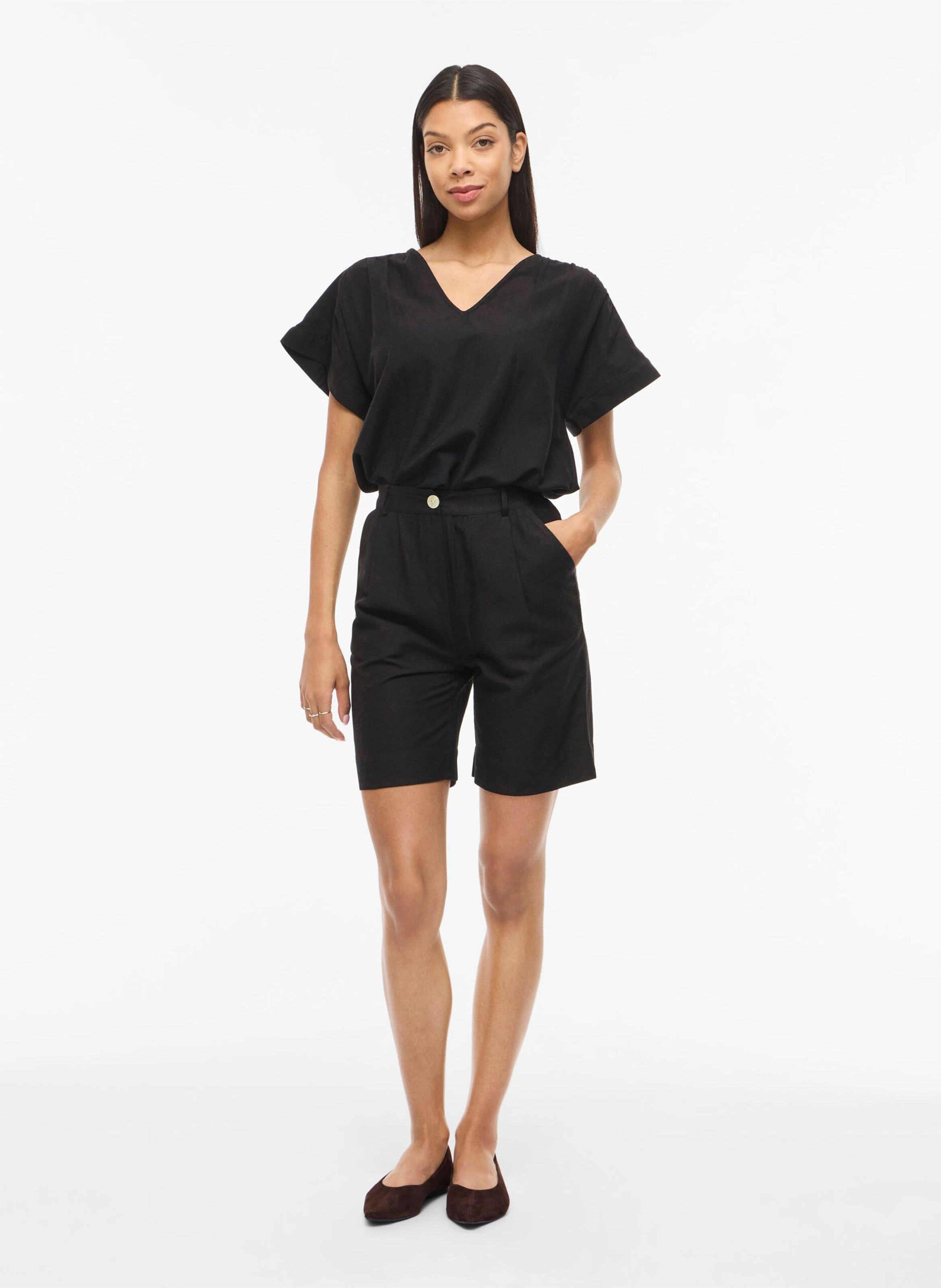 Lange, effen jurk met V-hals VILA Zwart