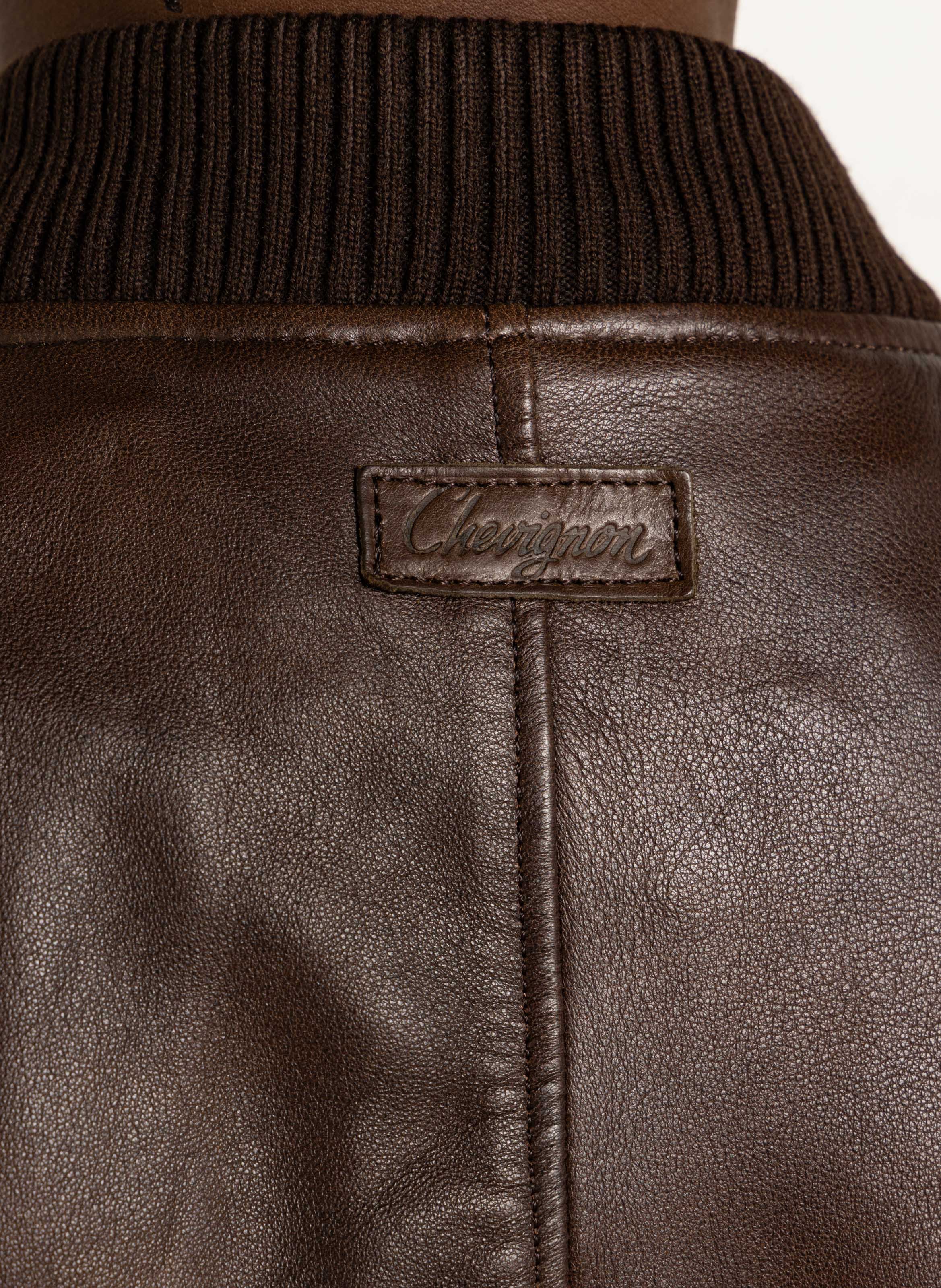 Hooded leather jacket CHEVIGNON Brown