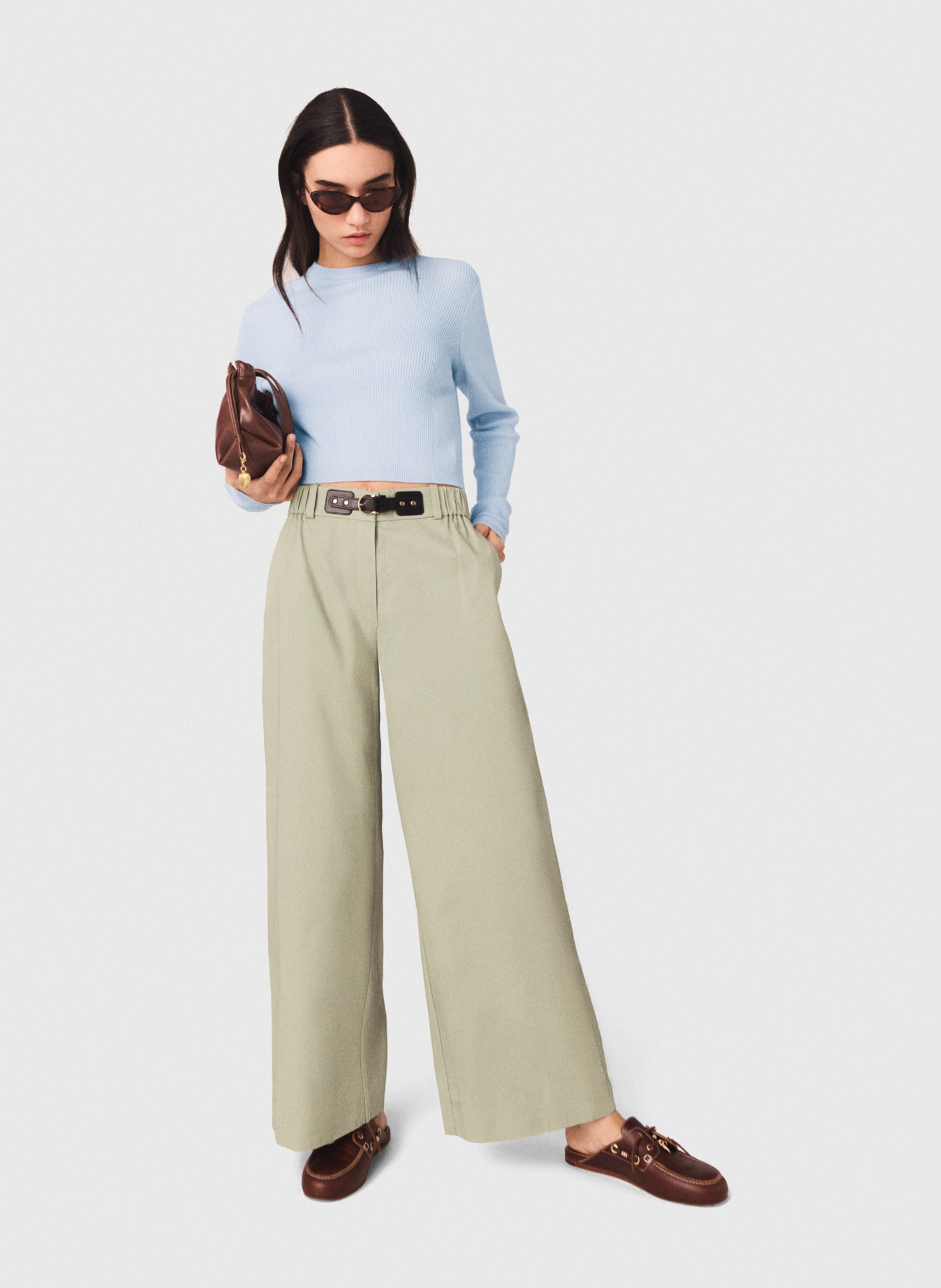 Pantalon large en coton MAJE Kaki
