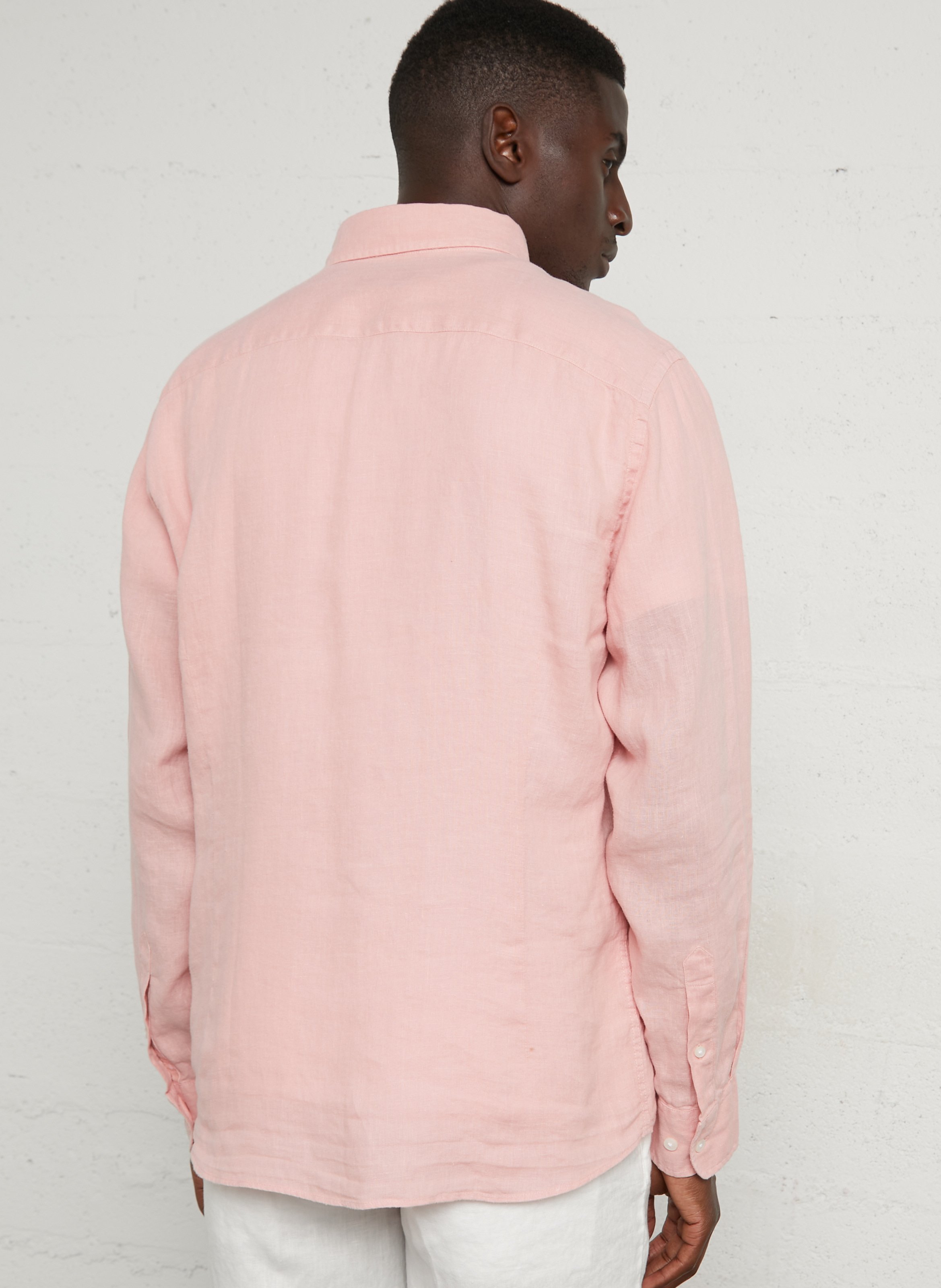 Chemise tailored-fit col américain brodée en lin HACKETT Rose