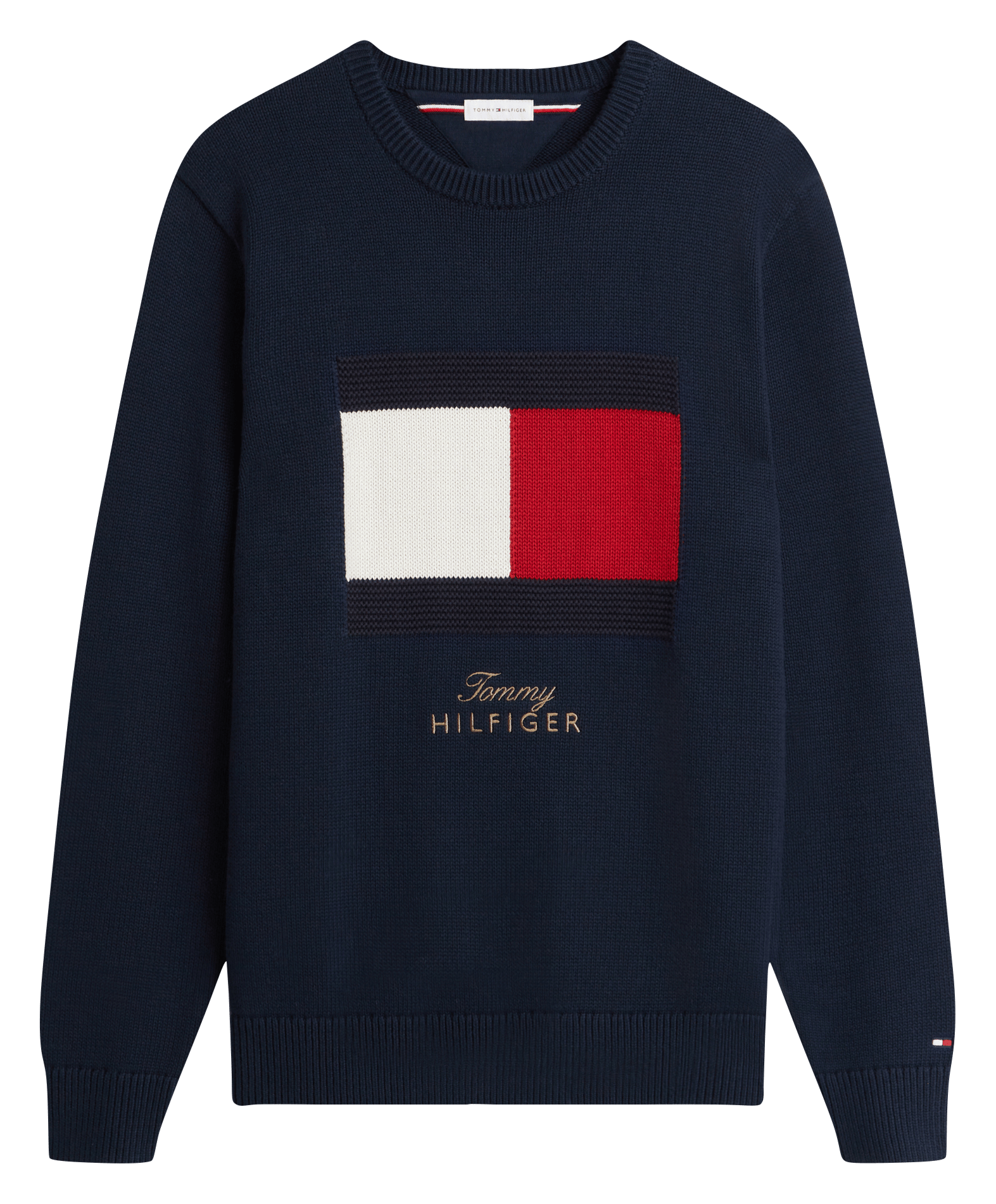 Pull col rond à logo en coton bio  TOMMY HILFIGER Bleu