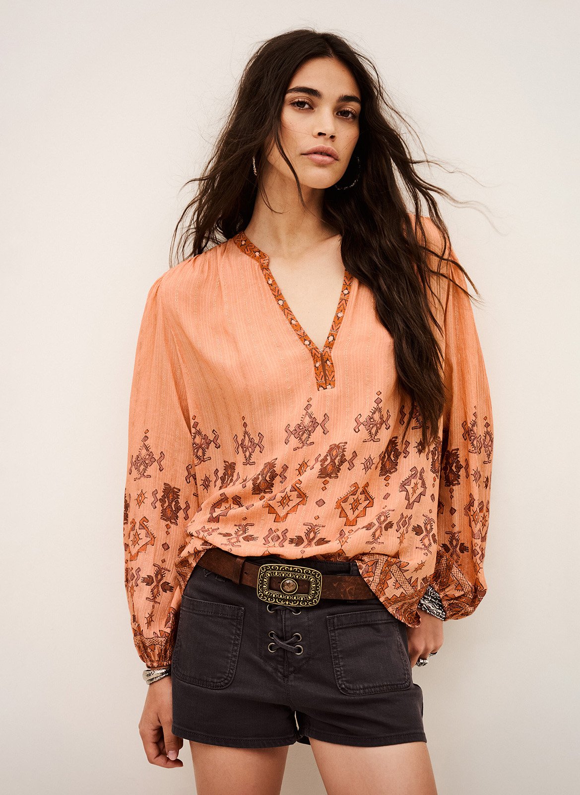 Blouse imprimée col tunisien BA&SH Orange