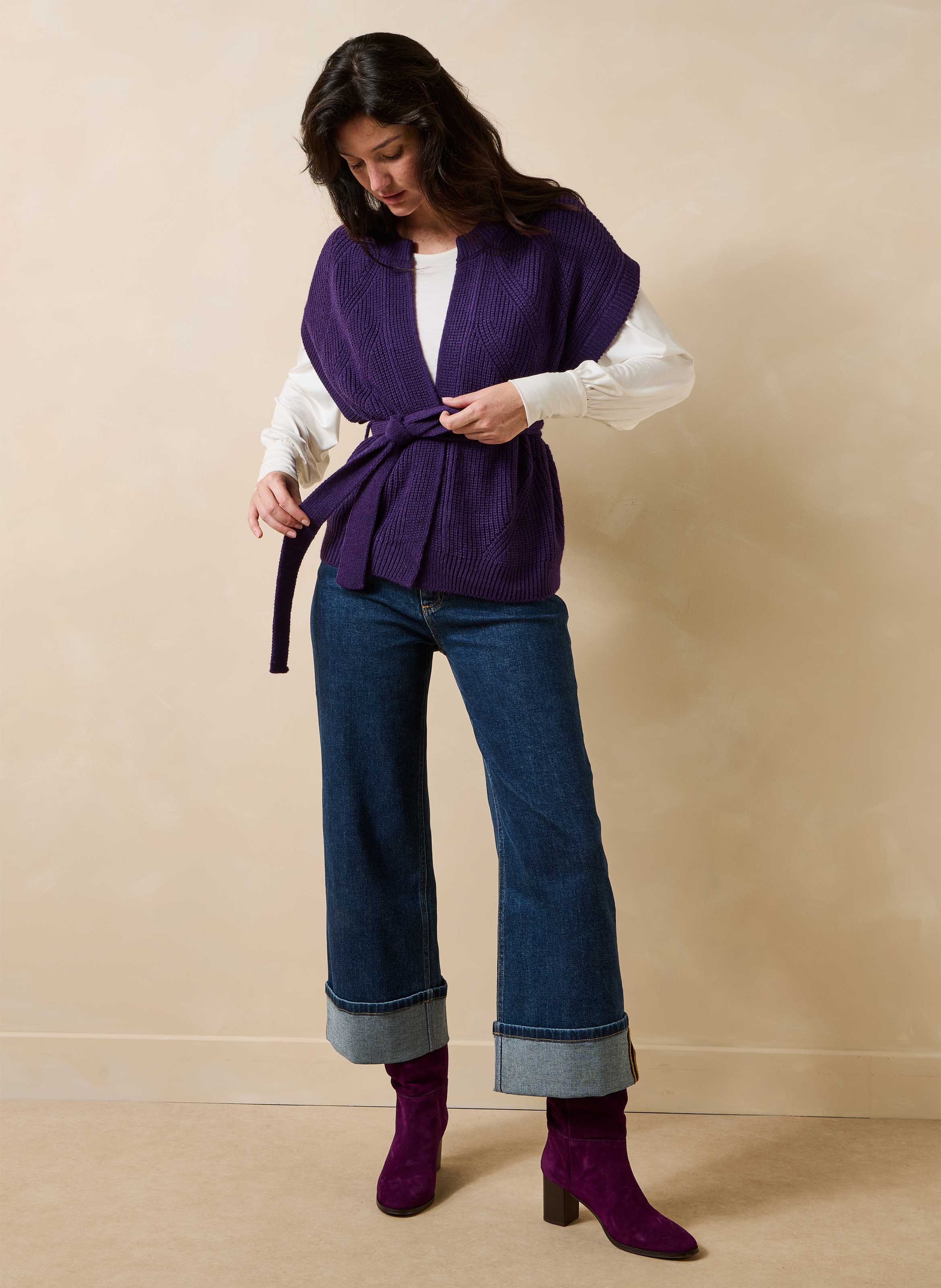 Sleeveless oversized ribbed cardigan LA FEE MARABOUTEE Purple