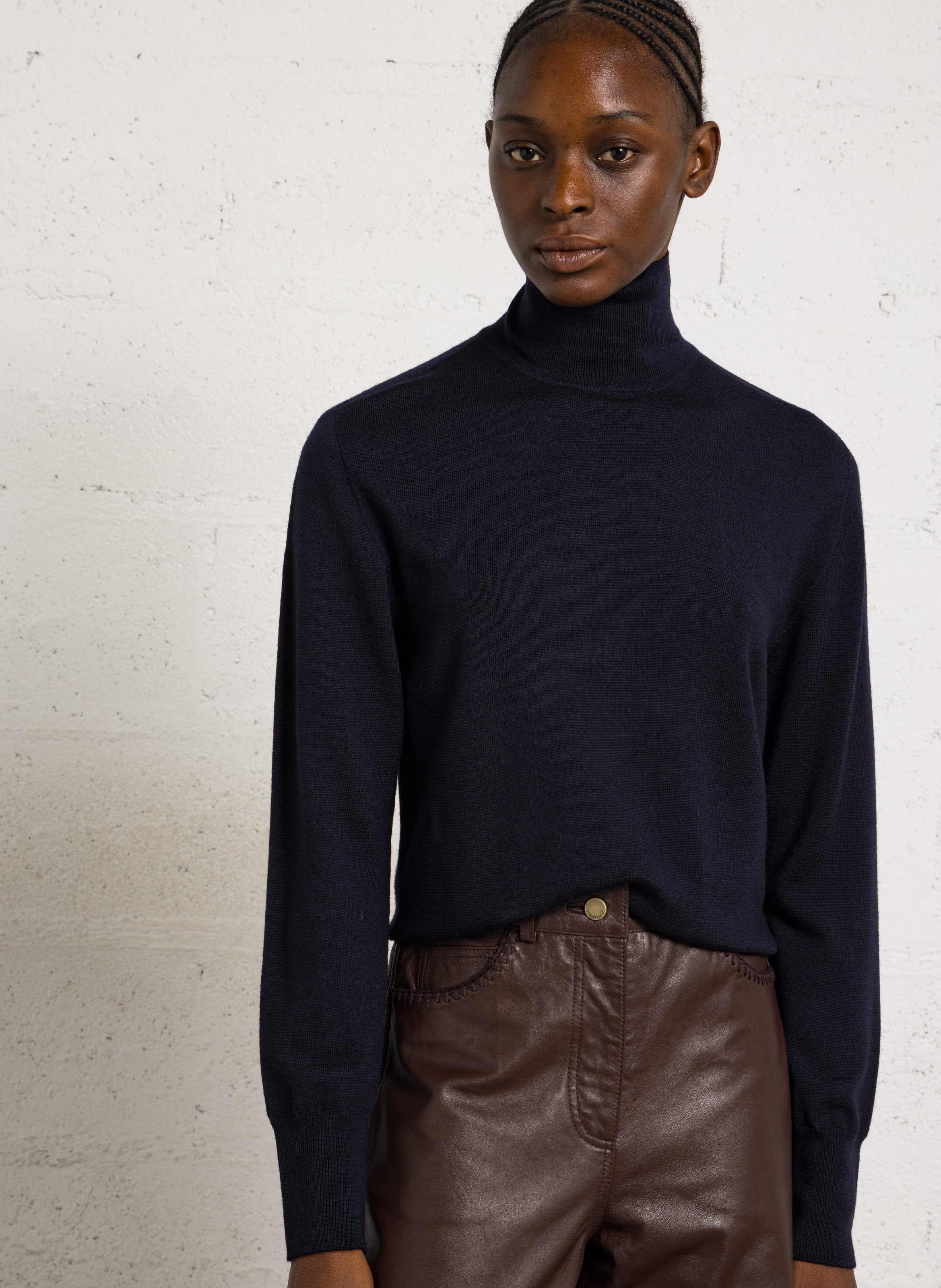 Gerader Pullover mit Rollkragen aus Wolle POMANDERE Blau
