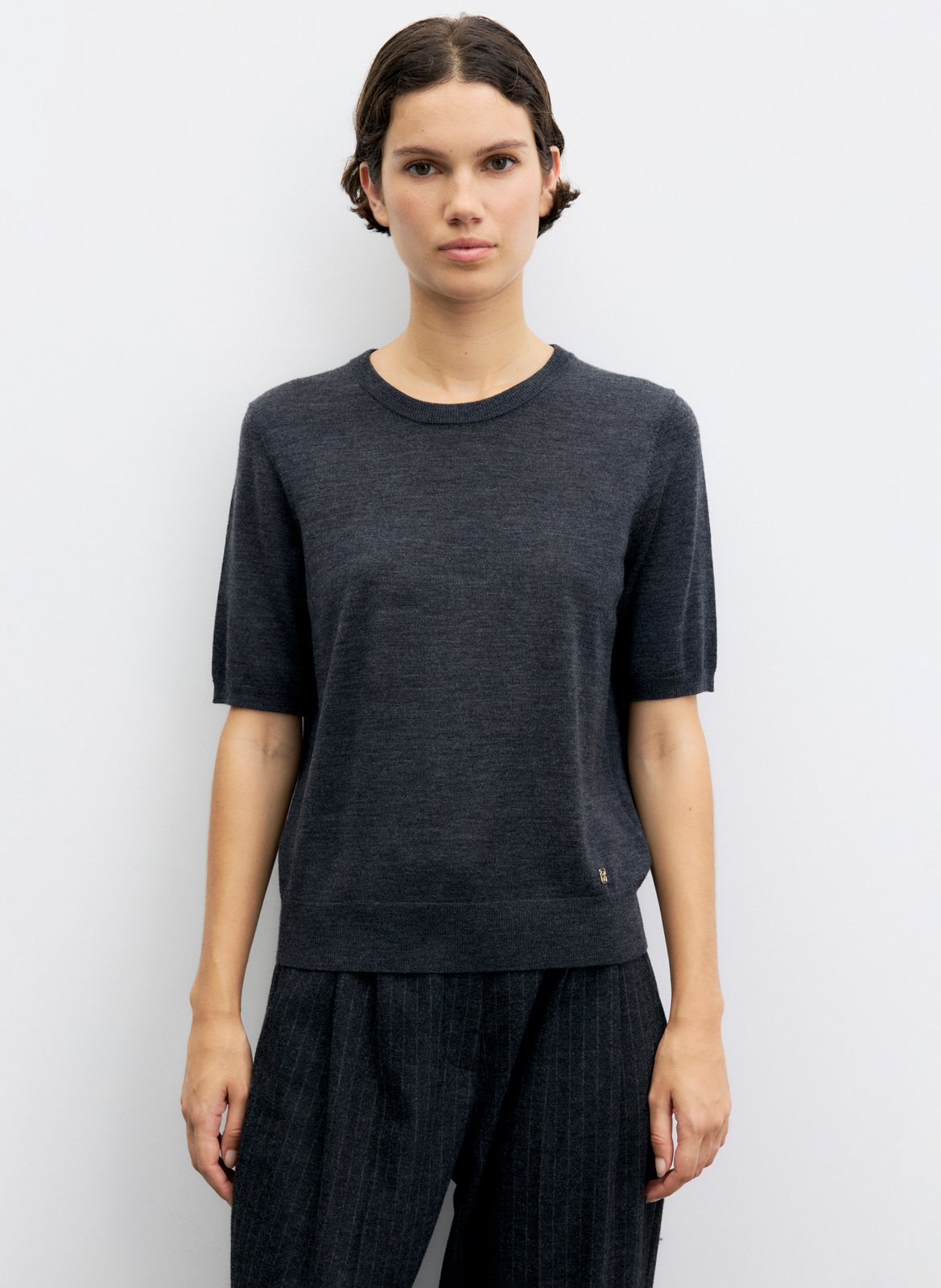 T-shirt droit col rond uni GERARD DAREL Gris