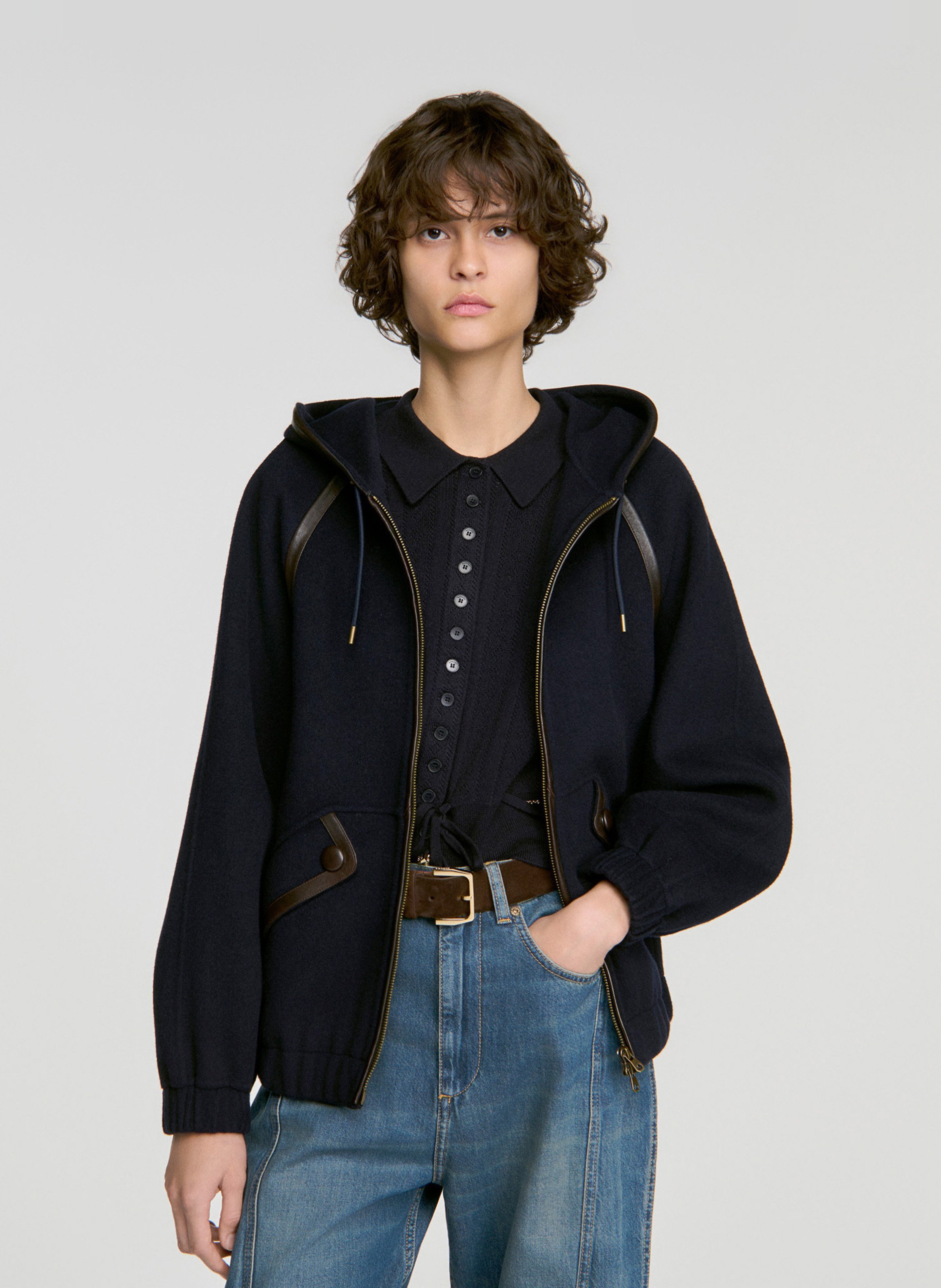 Effen wollen jas met capuchon SANDRO Blauw