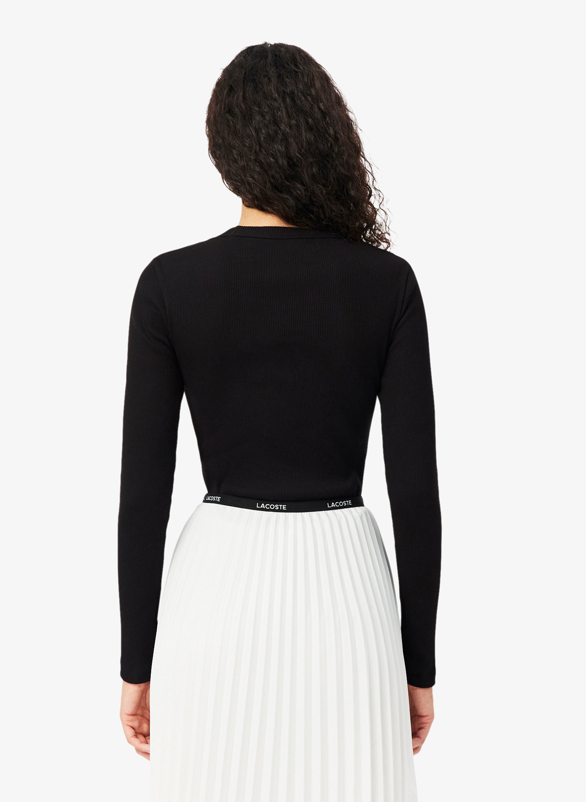 Tee-shirt col rond ajusté en coton LACOSTE Noir