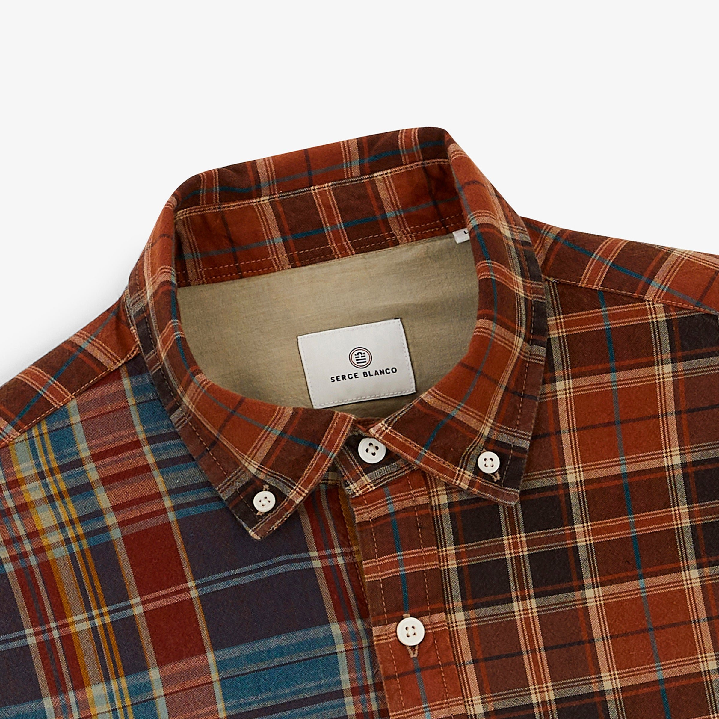 Long-sleeved cotton patchwork check shirt SERGE BLANCO Multicolored