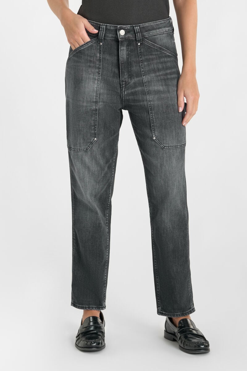 High-waisted loose-fit zip jeans LE TEMPS DES CERISES Black