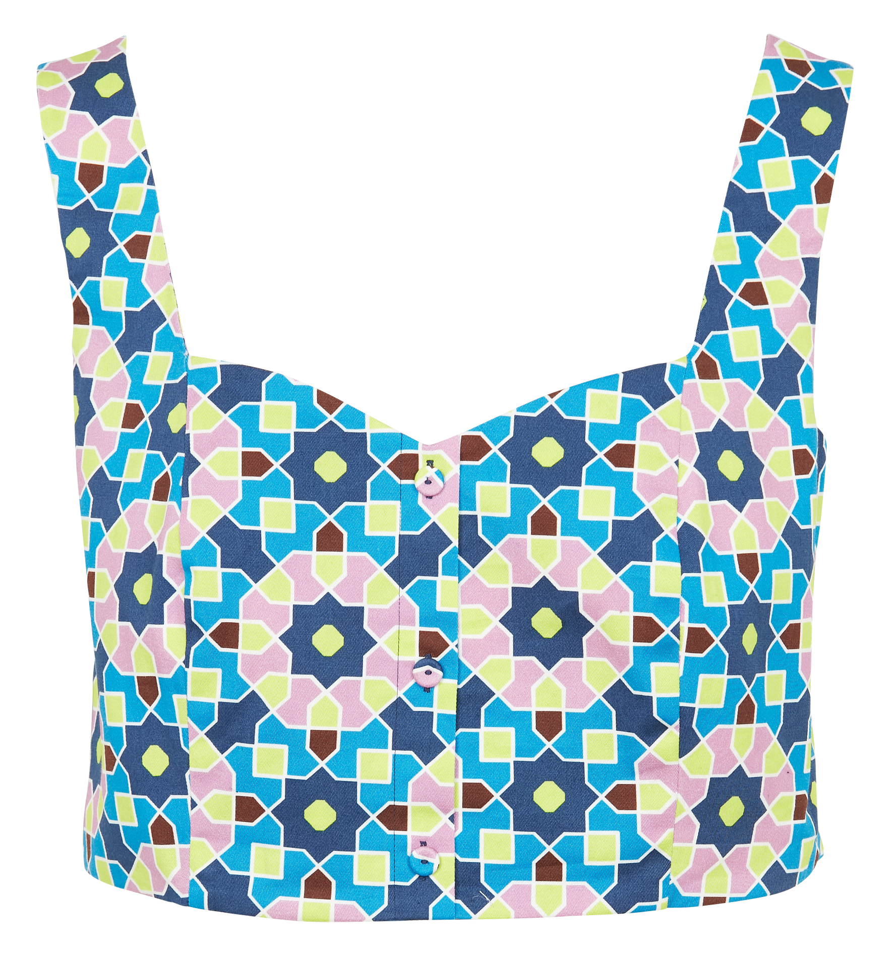 Cotton-blend top with sweetheart neckline and all-over print PERSONA by Marina Rinaldi Blue