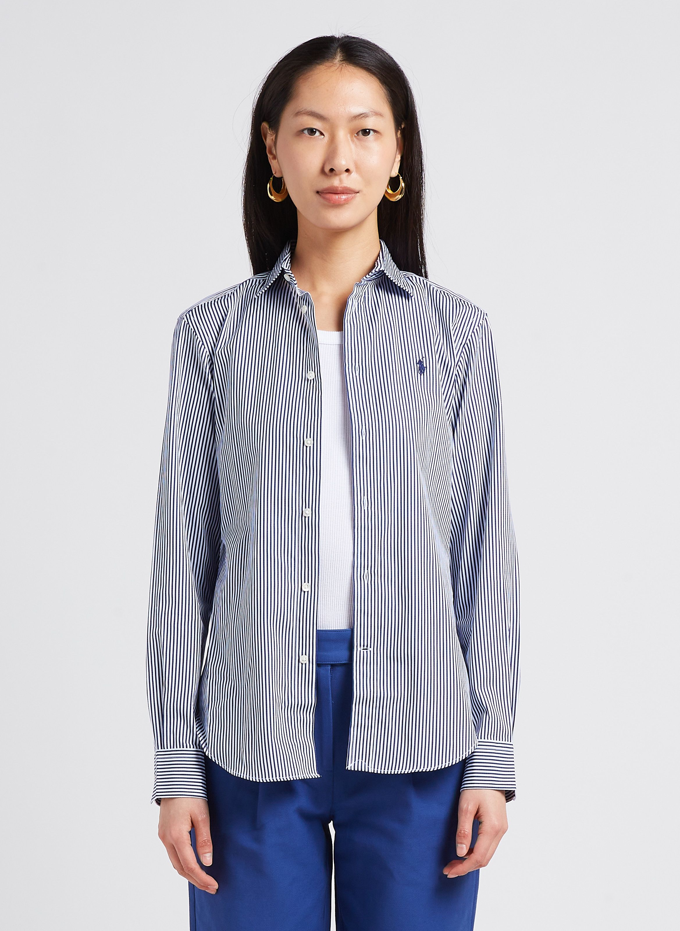 Blue Striped cotton shirt with classic collar