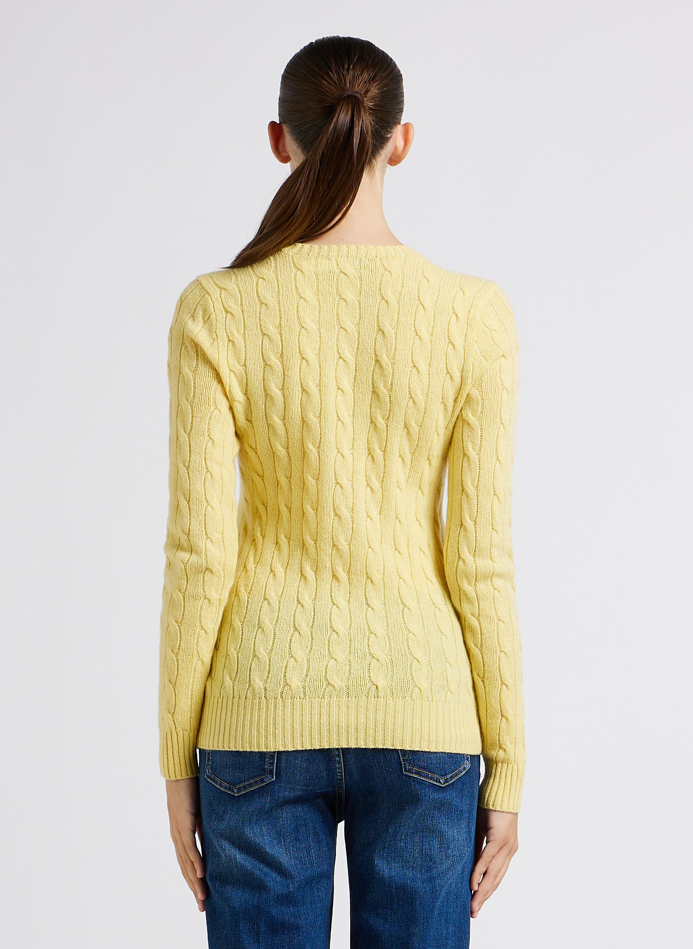 Pull col rond en laine et cachemire Jaune