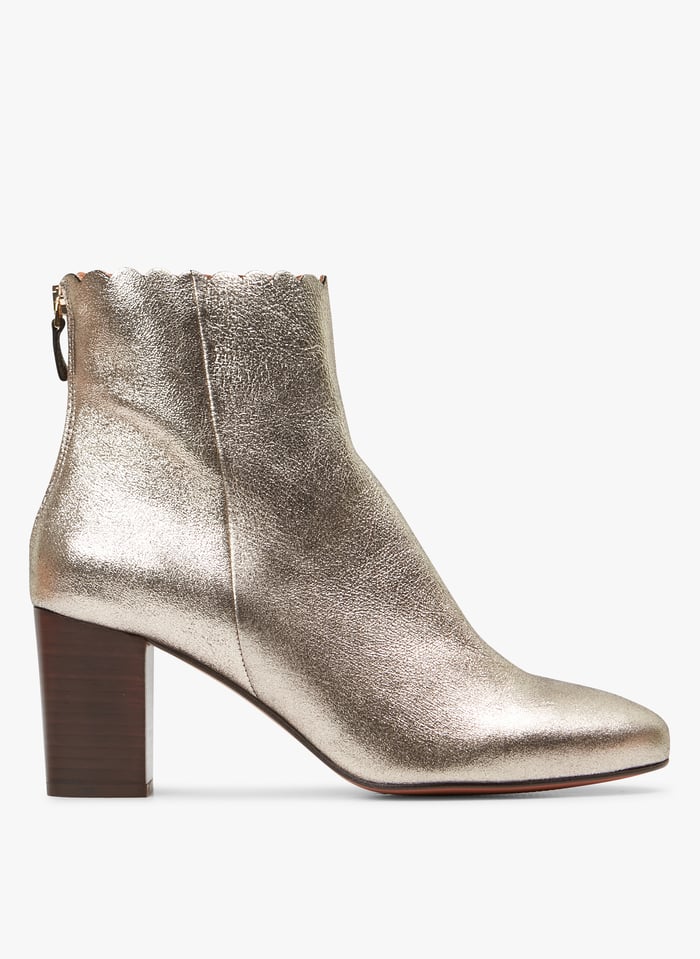 Golden Metallic leather ankle boots
