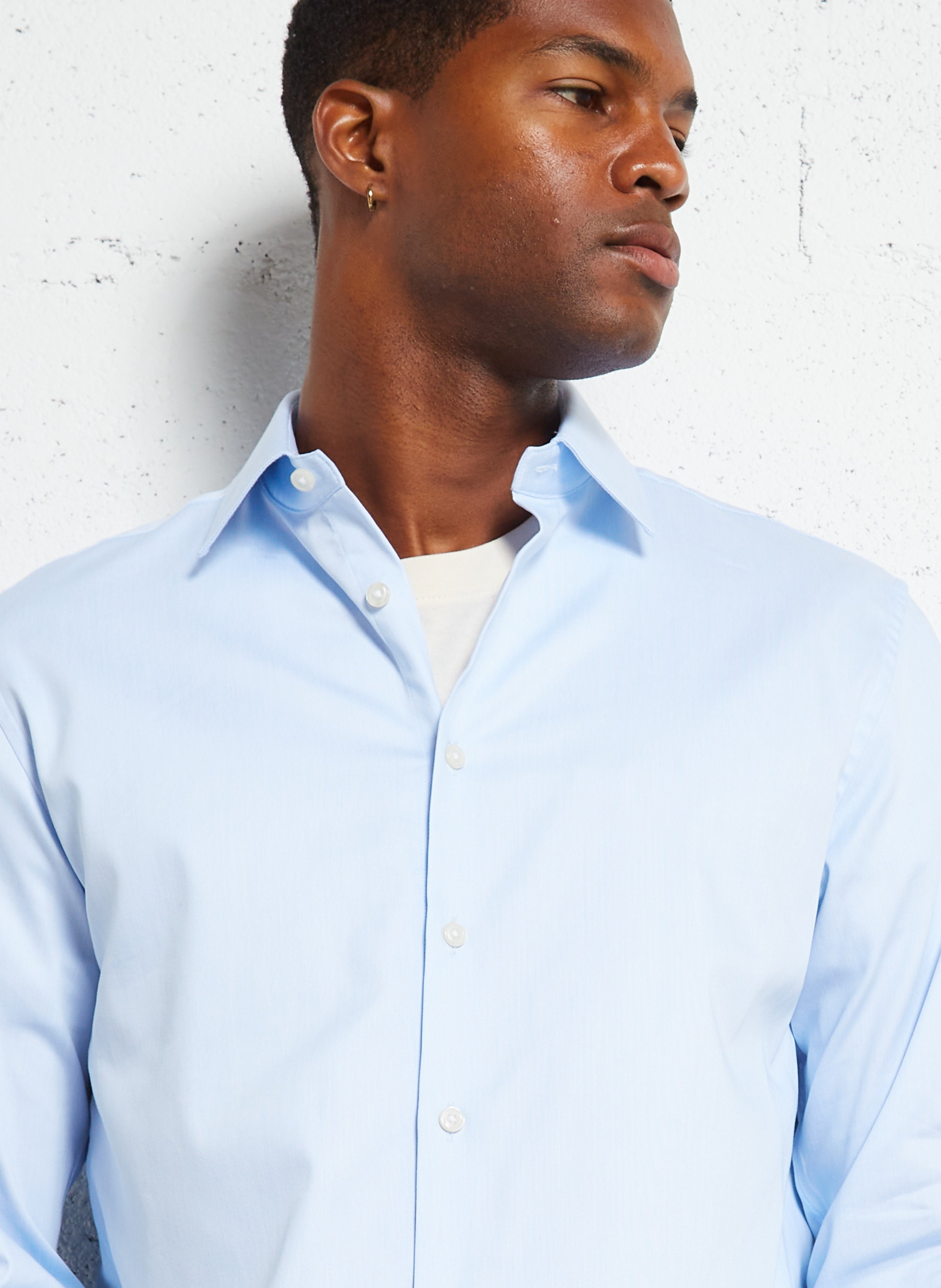 Chemise regular col classique en coton bio mélangé Bleu