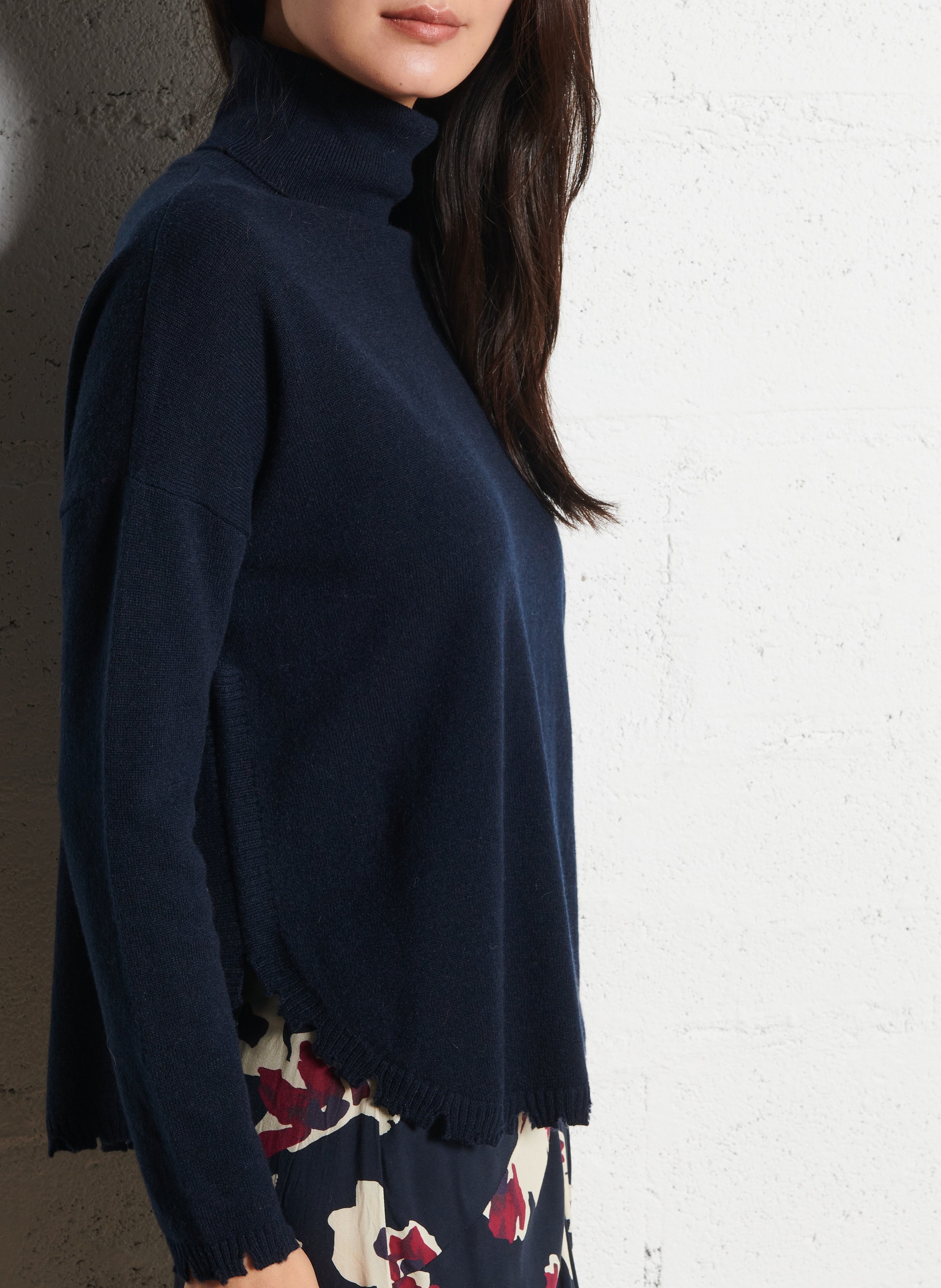 Pull ample col roulé en cachemire KUJTEN Bleu