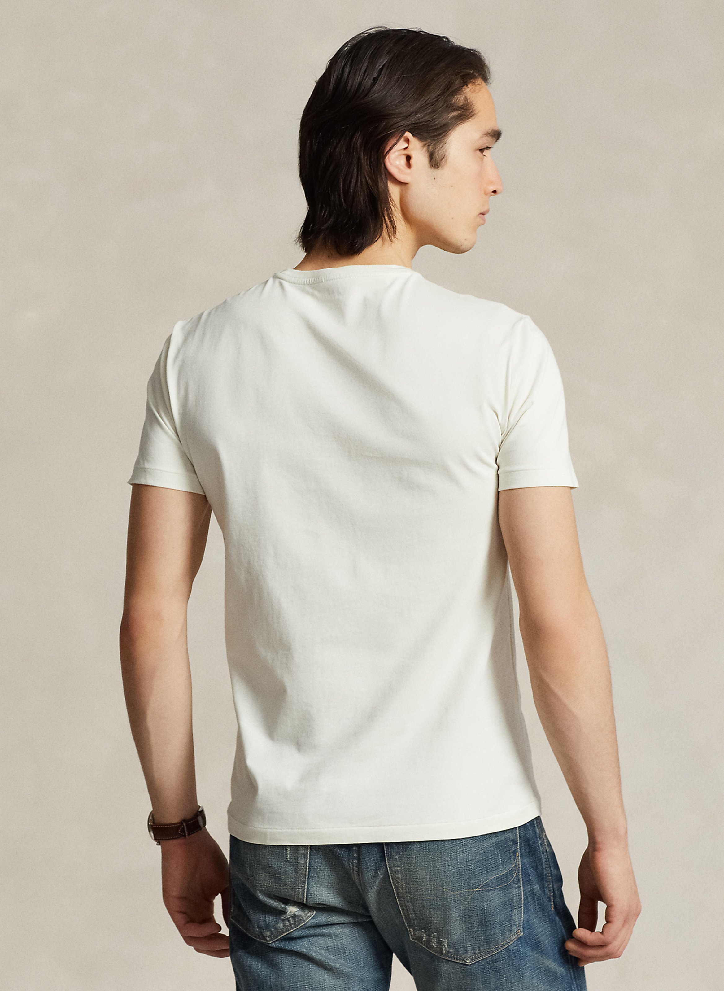 Tee-shirt col rond slim-fit en coton POLO RALPH LAUREN Beige