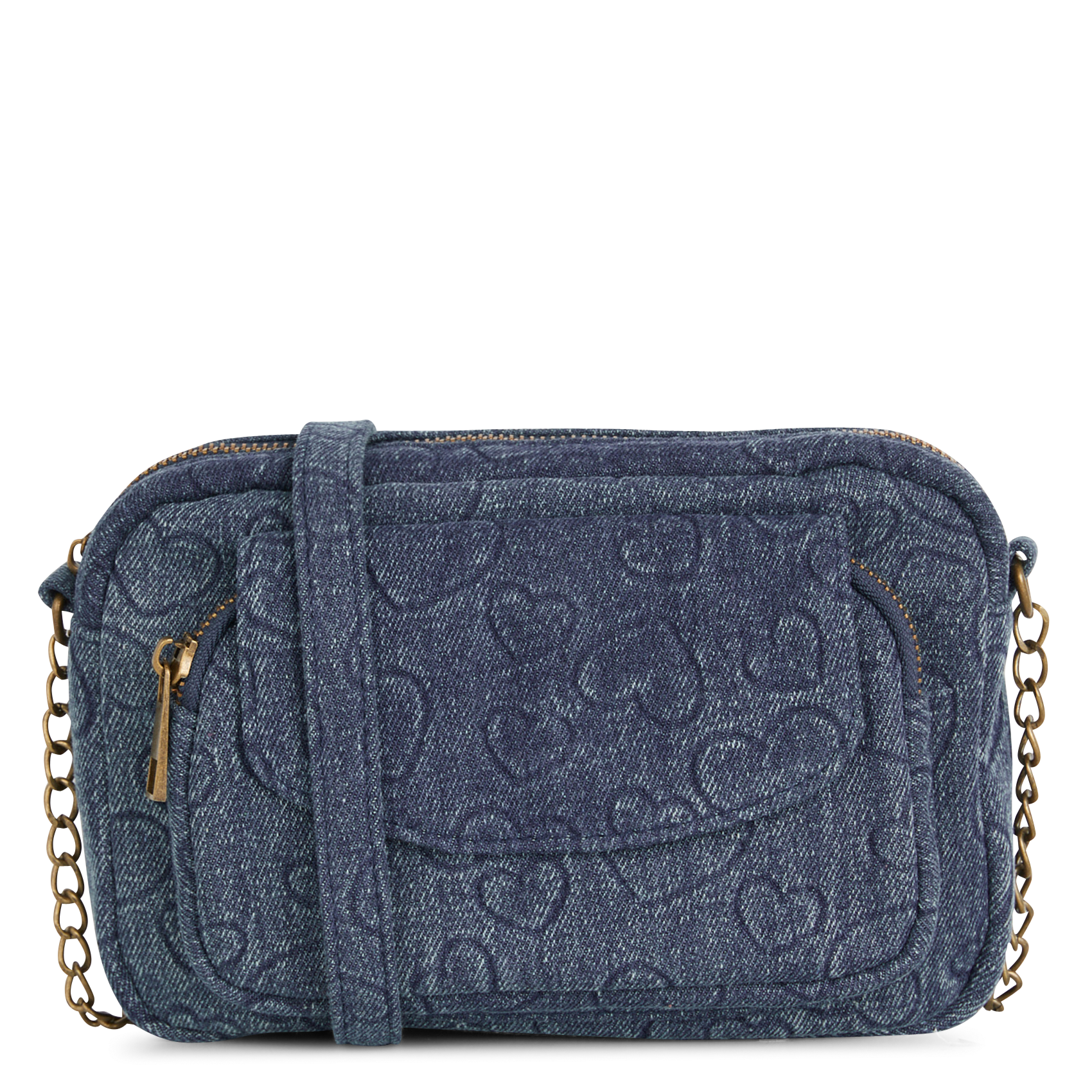 Cotton-blend denim shoulder bag PIECES Blue