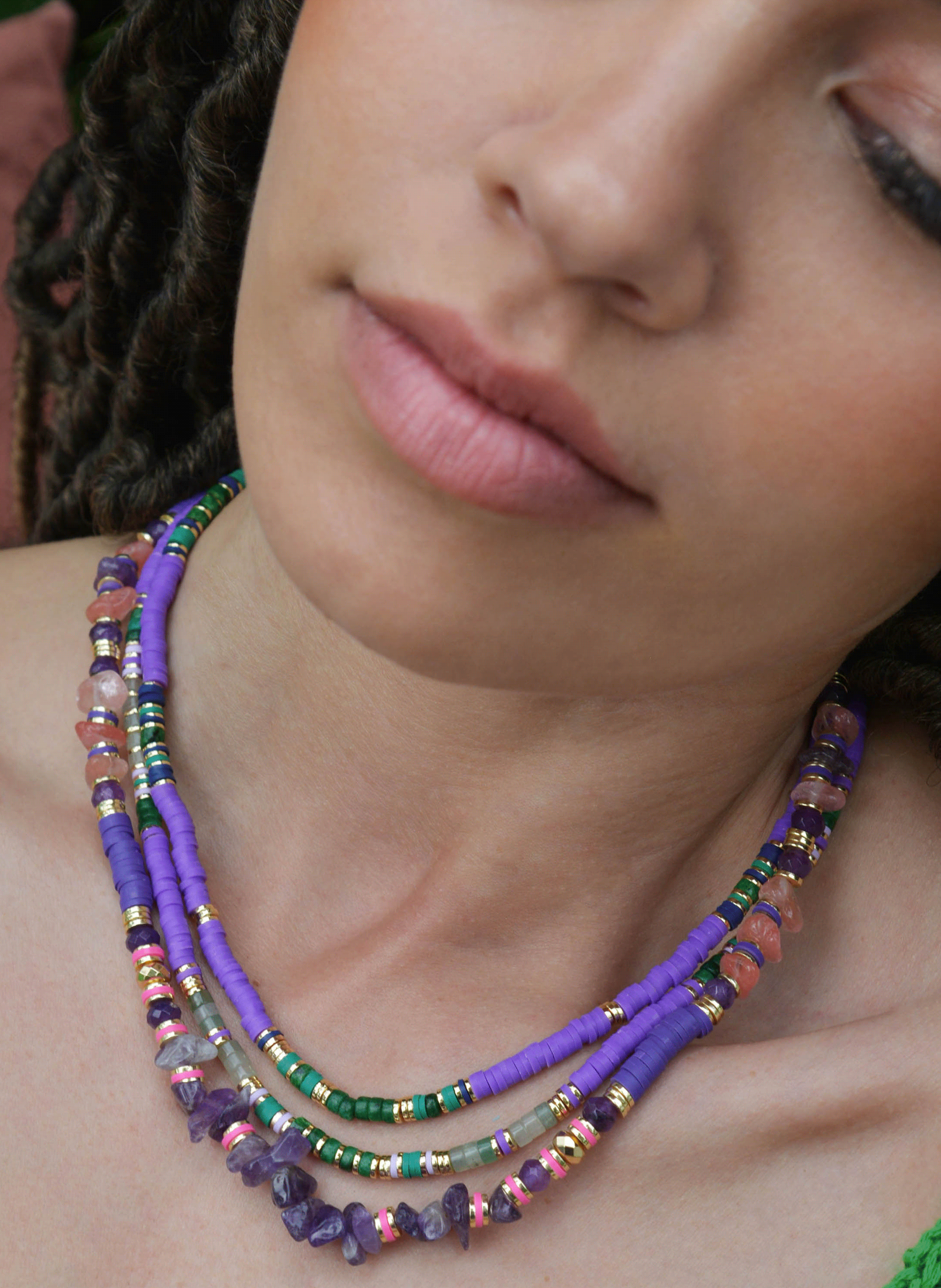 Multilayer necklace with pearls and sequins HIPANEMA Purple