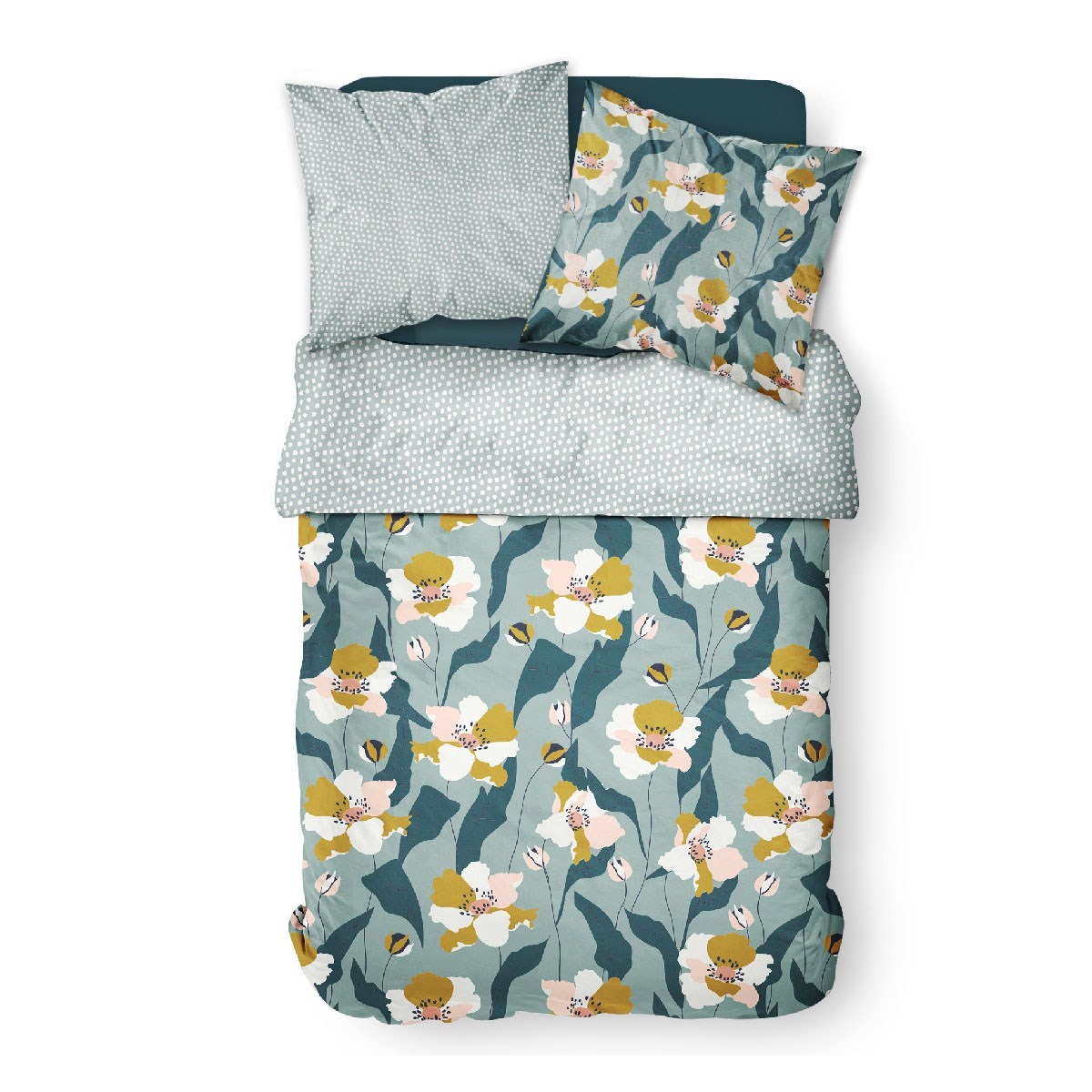 Floral printed cotton bedding set TODAY LINGE DE MAISON Blue