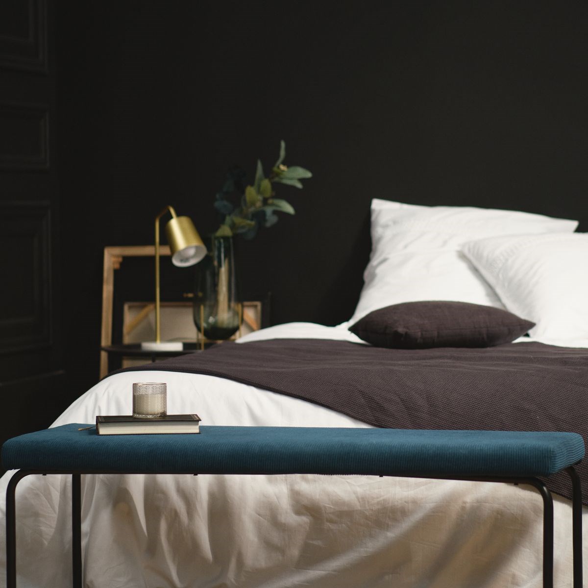 Ribbed fabric and metal bench FACTORY Blue