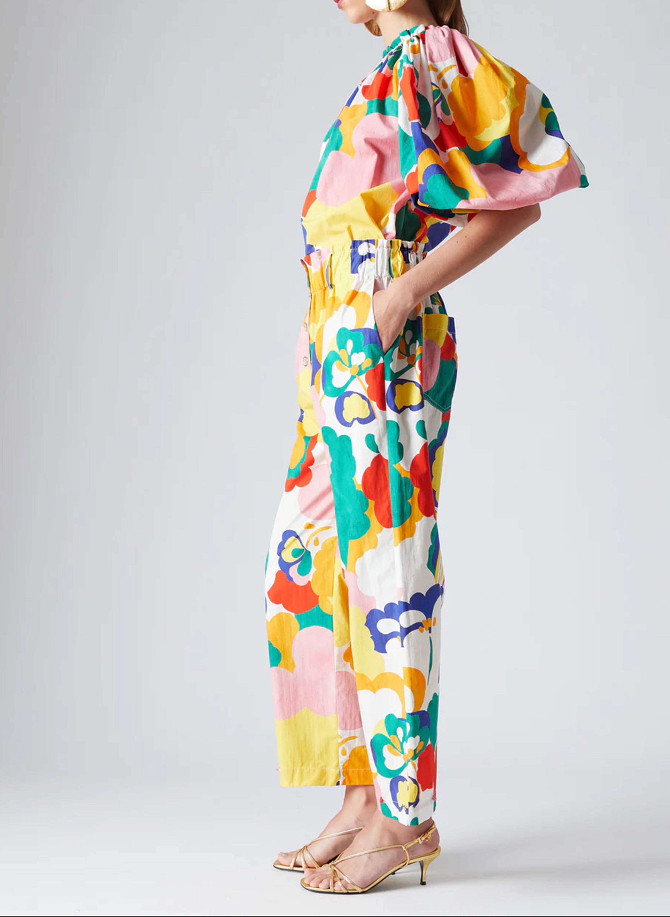 High-waisted buttoned pants with patterns THE LABEL EDITION Multicolored