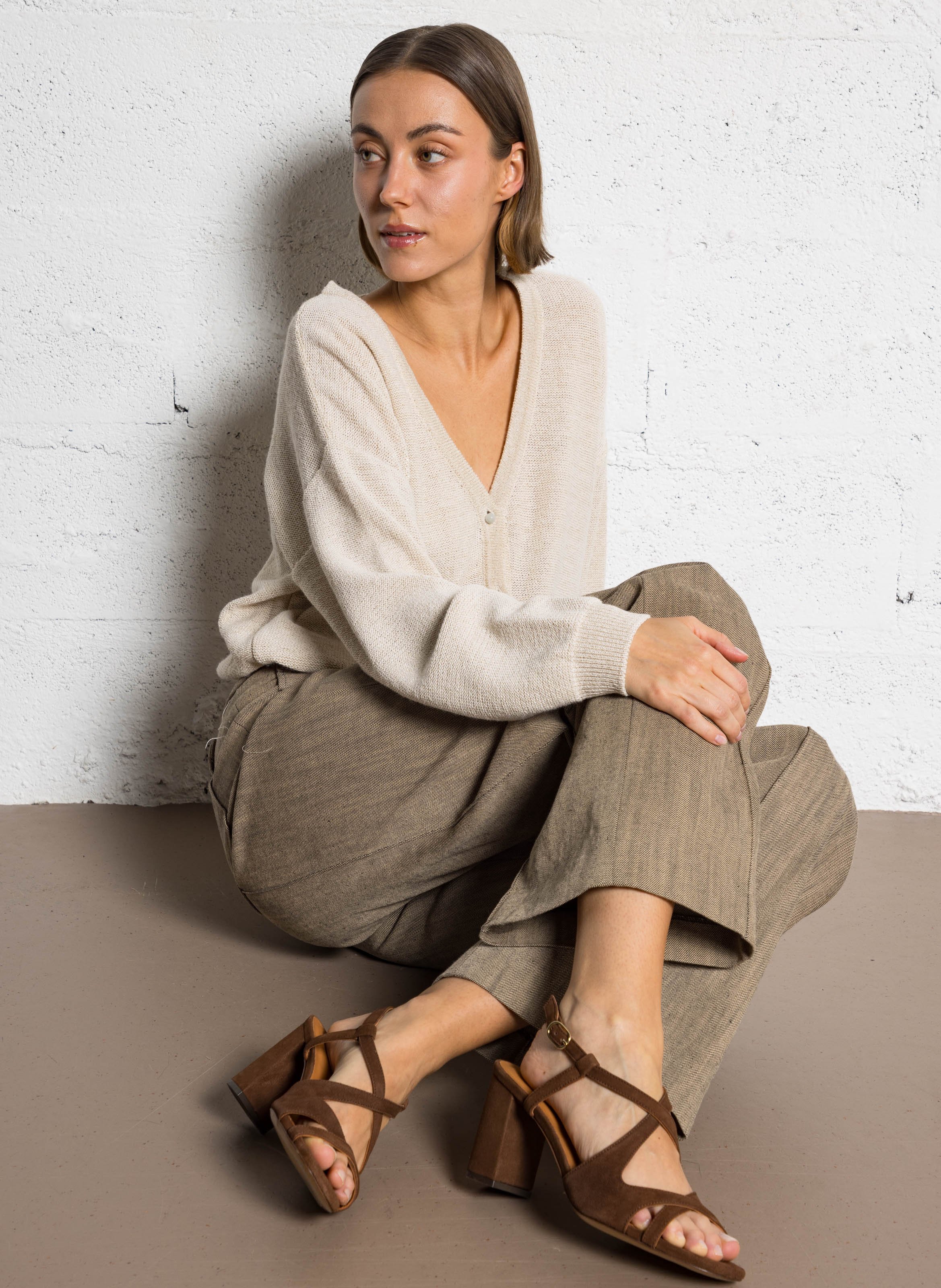 Sandales à talon en cuir velours RIVECOUR Marron