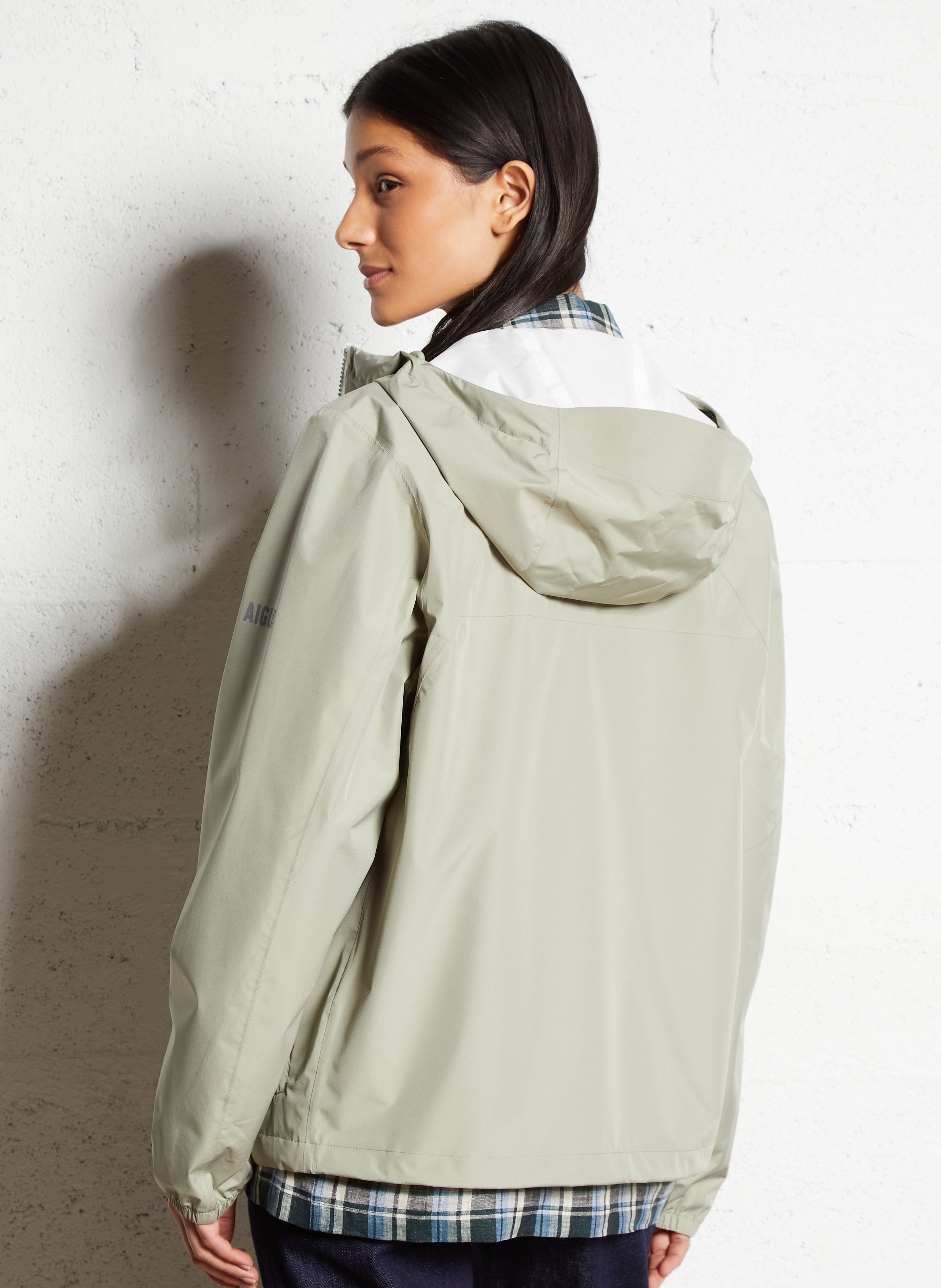 Buttoned and zipped high-neck fitted raincoat AIGLE Green