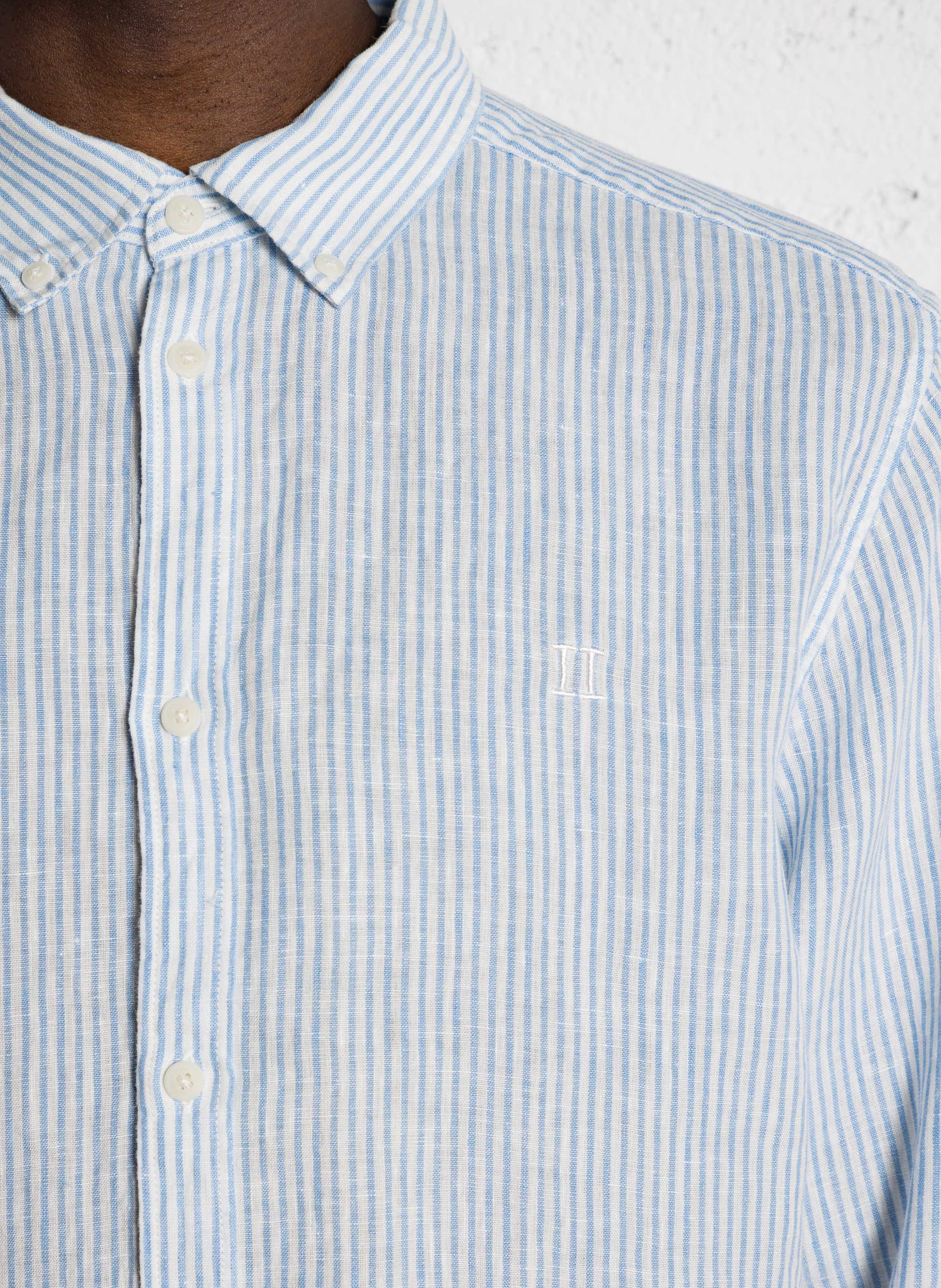 Linen striped classic collar shirt LES DEUX Blue