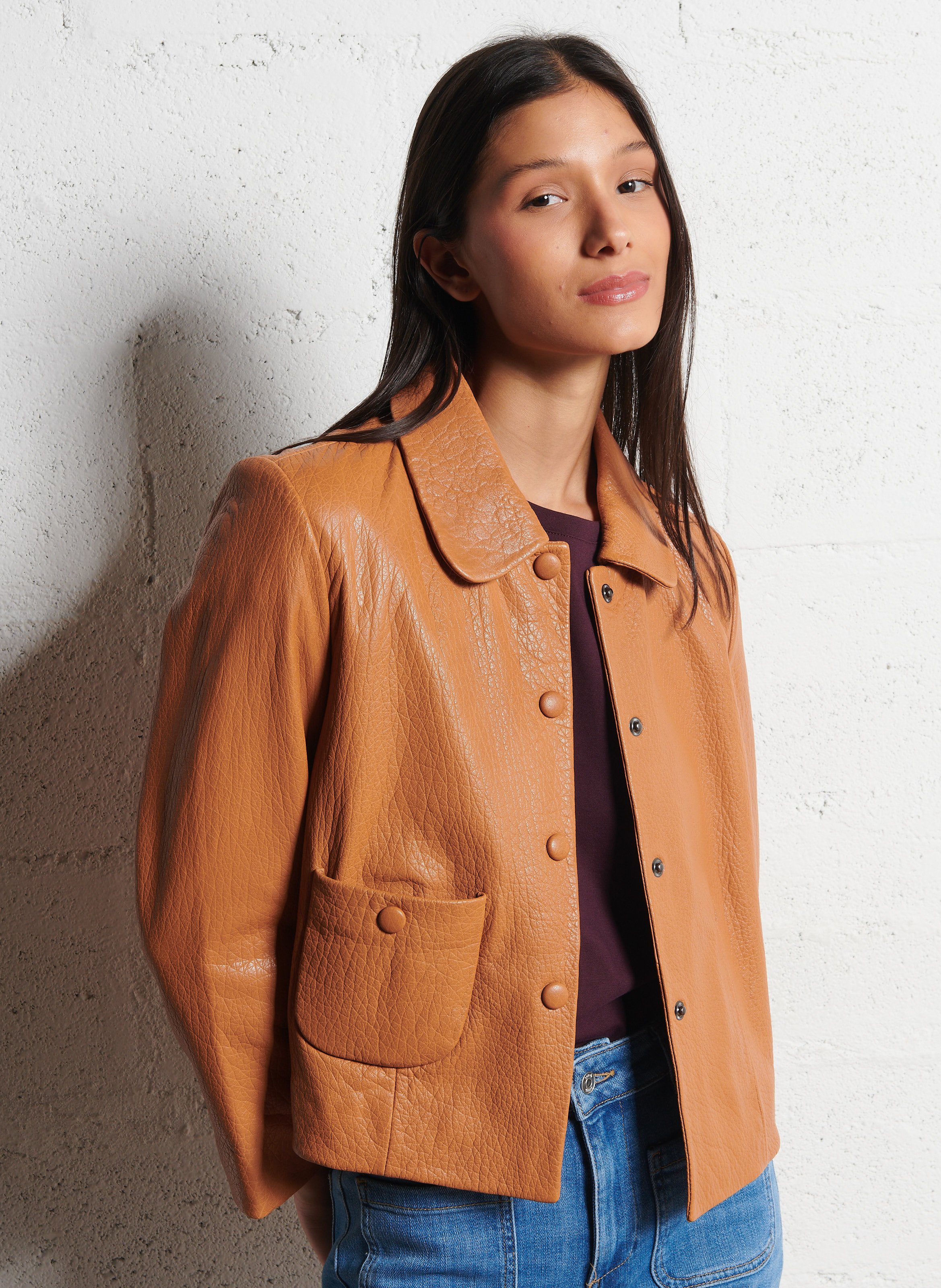 Veste col classique en cuir BA&SH Marron