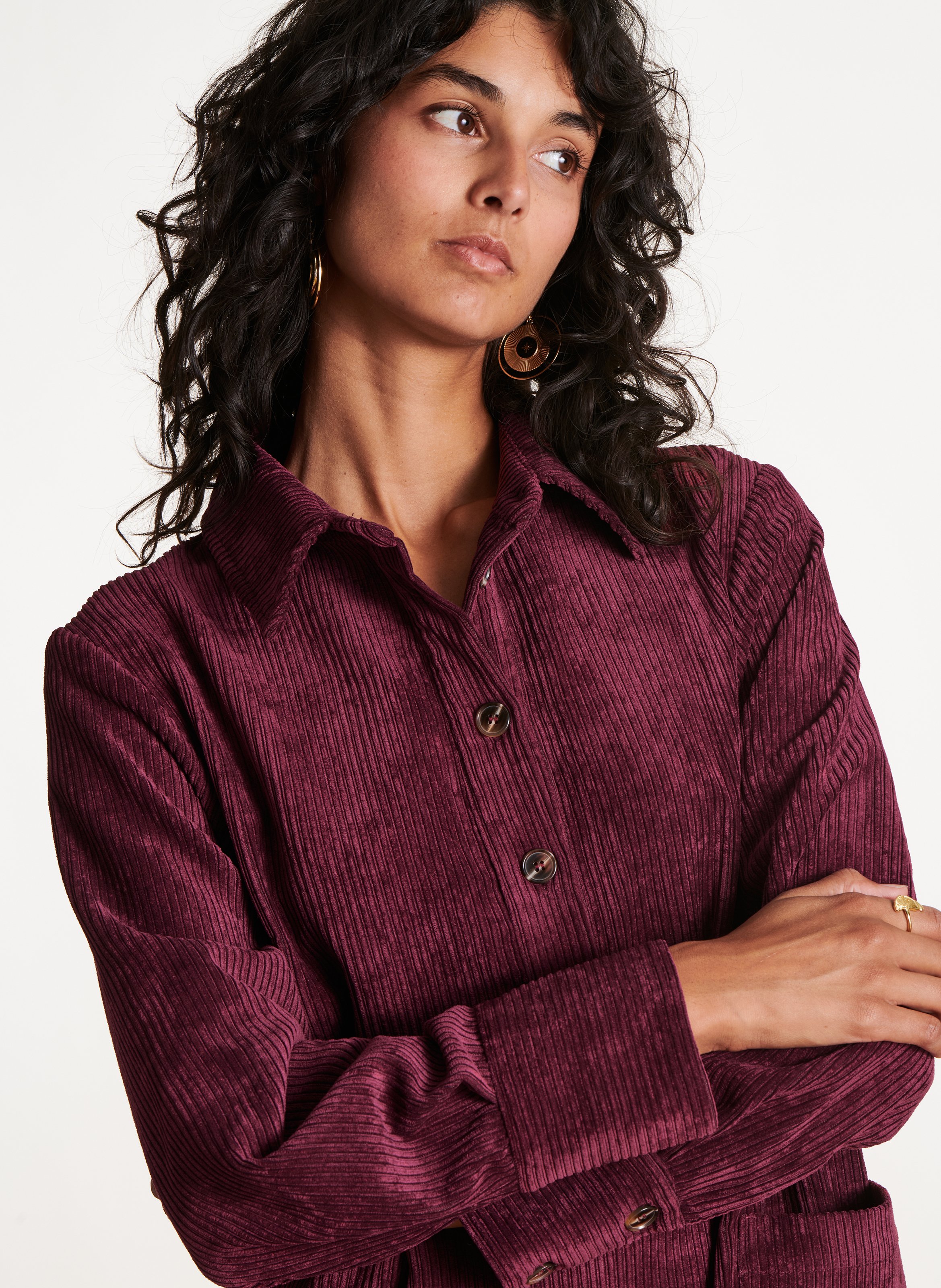 Short corduroy shirt-dress LA FEE MARABOUTEE Brown