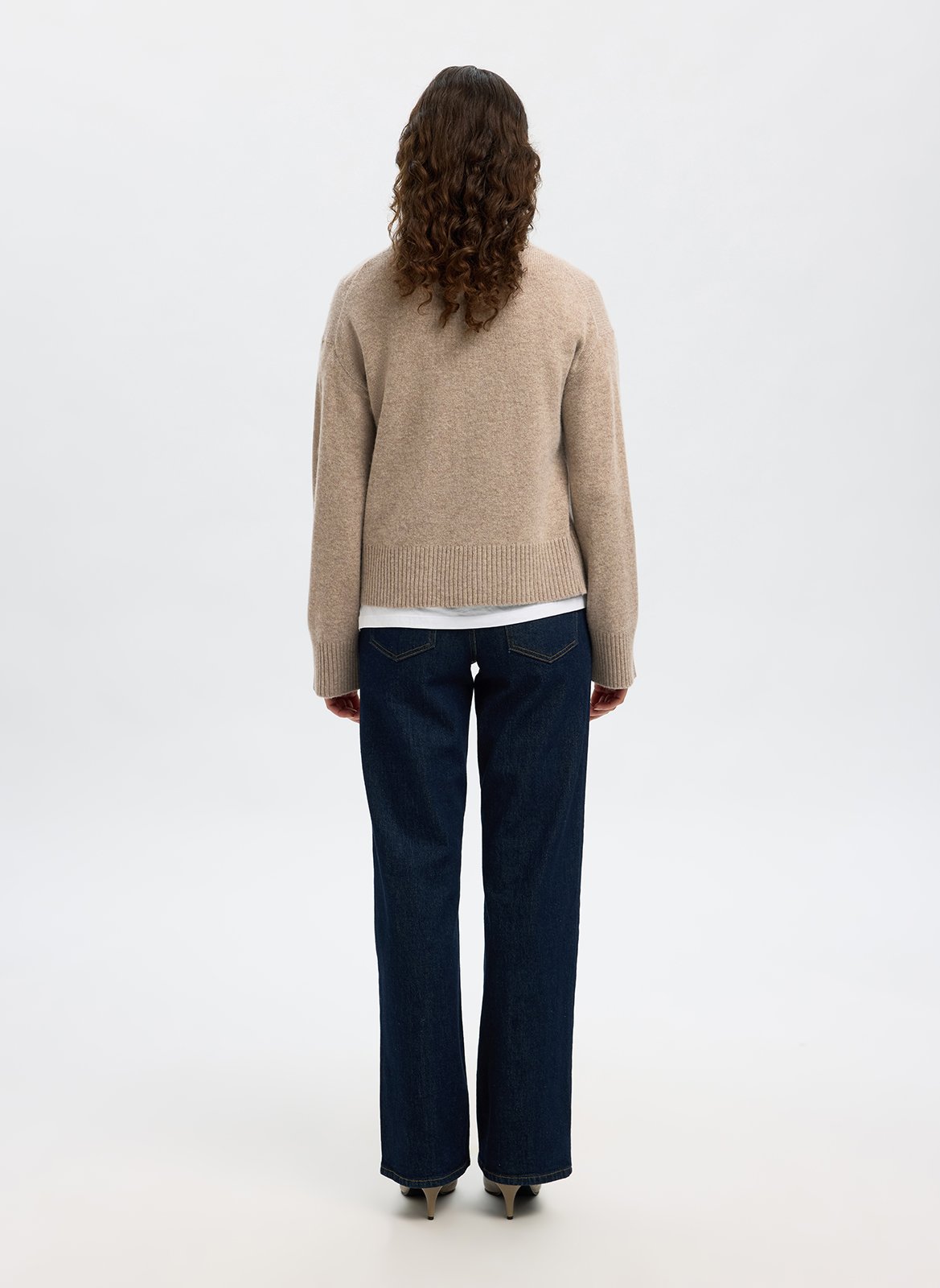 Pull droit col montant en laine et cachemire SELECTED Marron