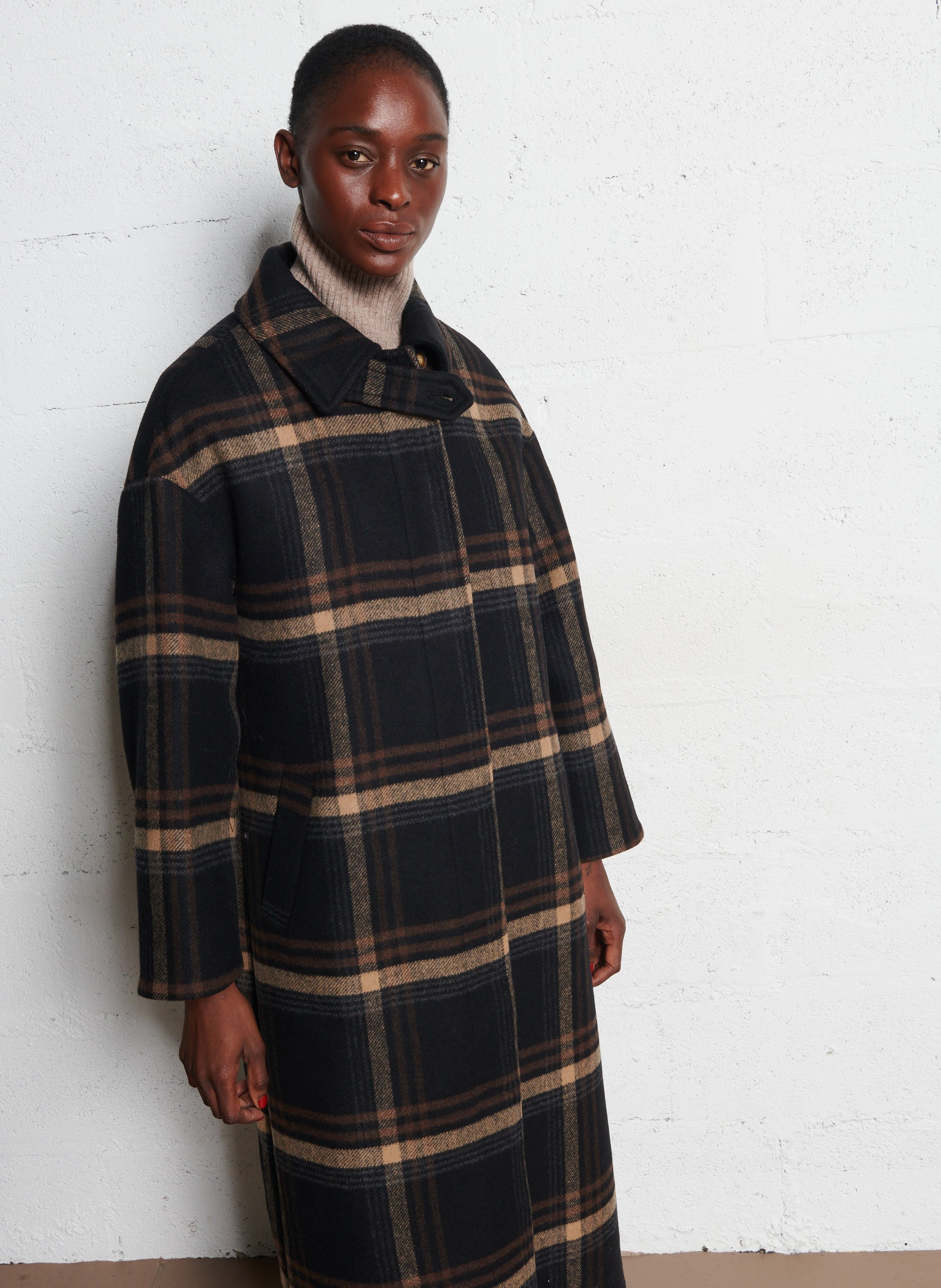 Manteau long droit à carreaux DES PETITS HAUTS Multicolore